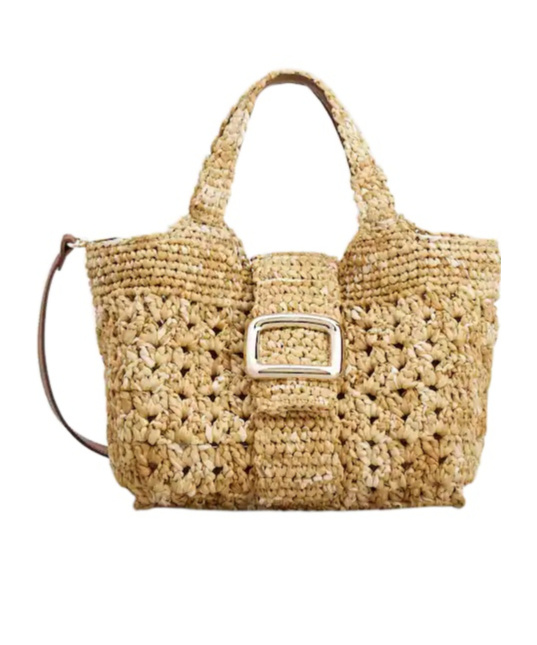 Roger Vivier Logo Engraved Woven Shoulder Bag In Nude
