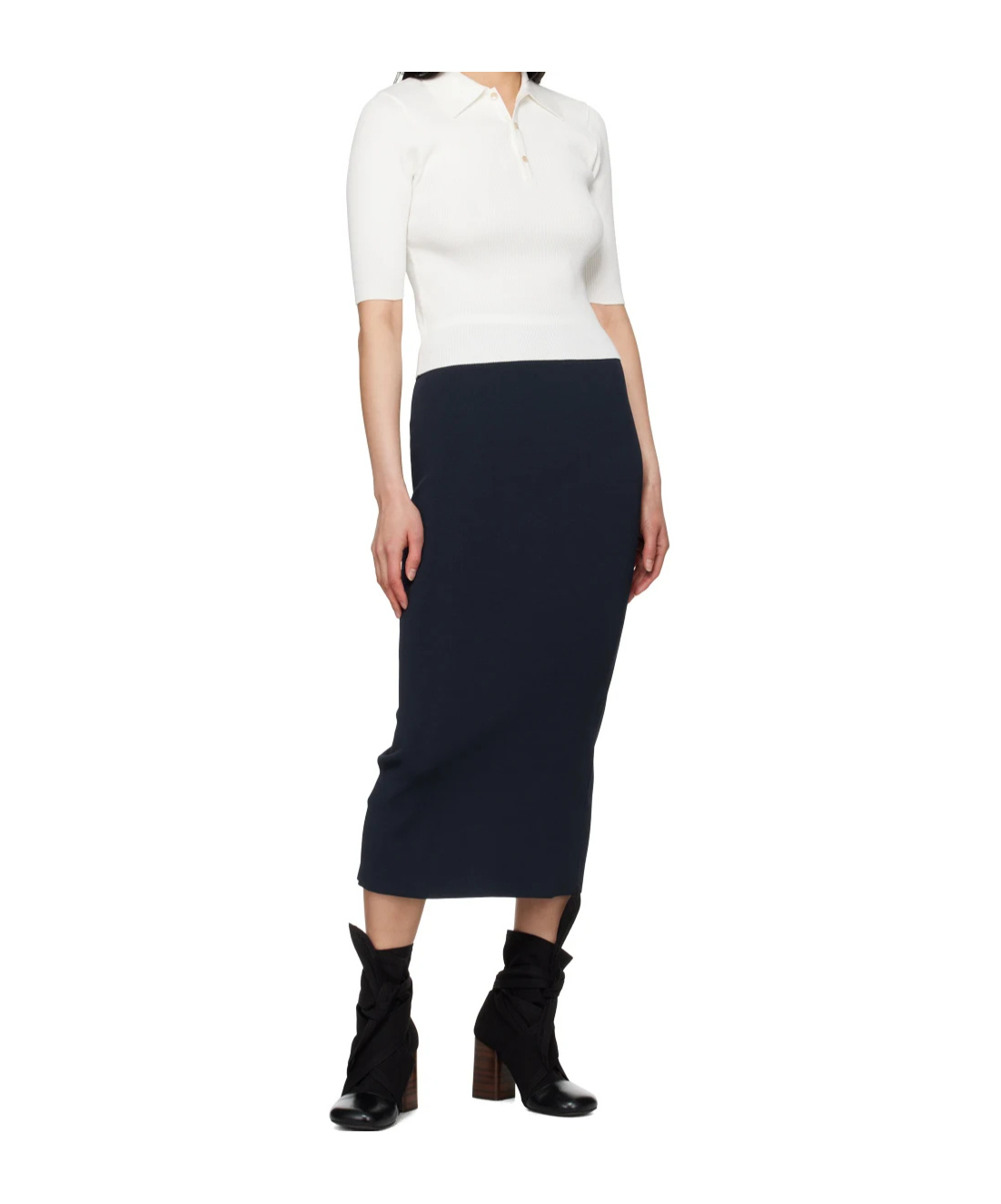 Staud Karina Striped Knitted Midi Skirt In Black