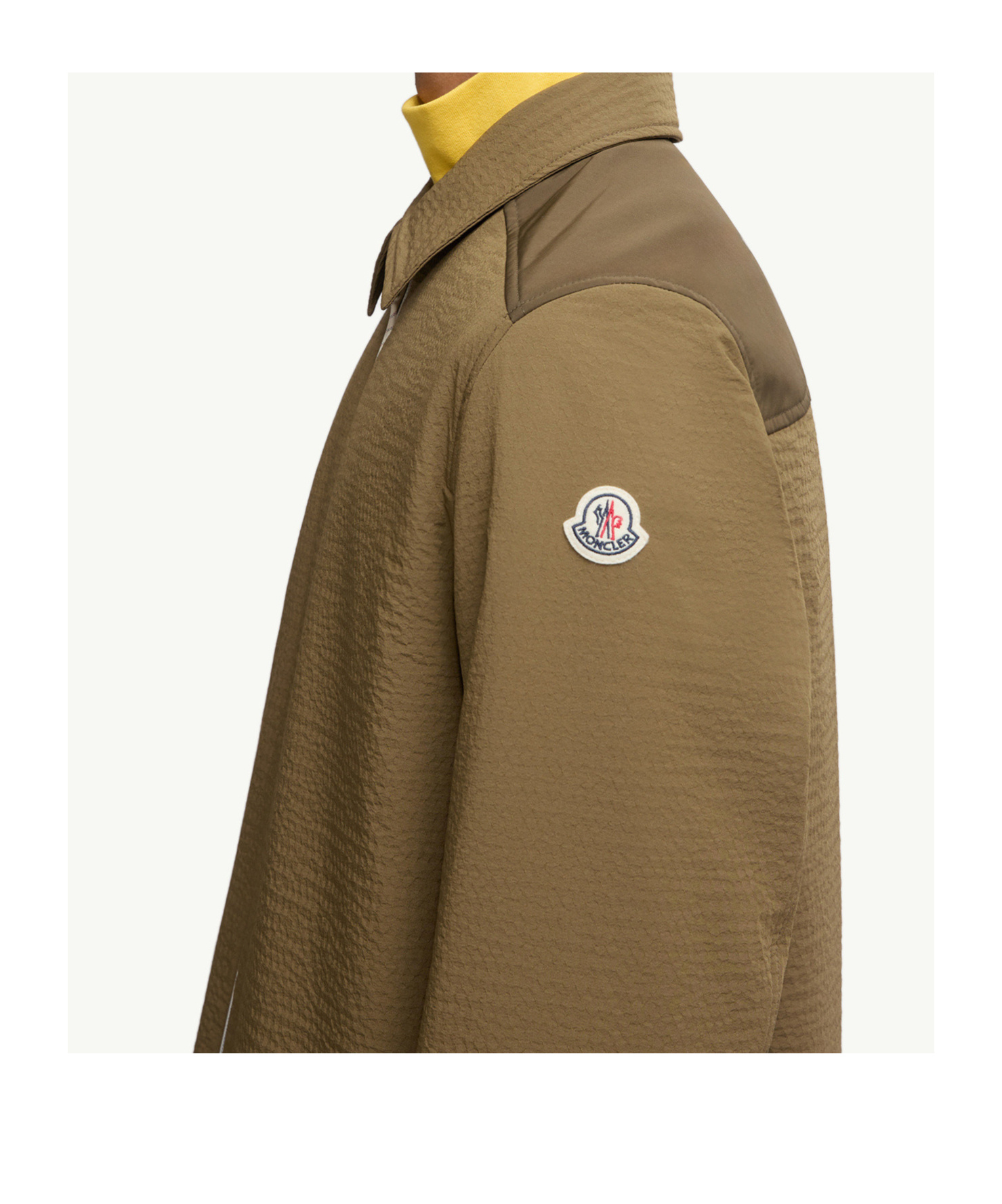 Moncler Padded Seersucker Zip Shirt Jacket In Brown