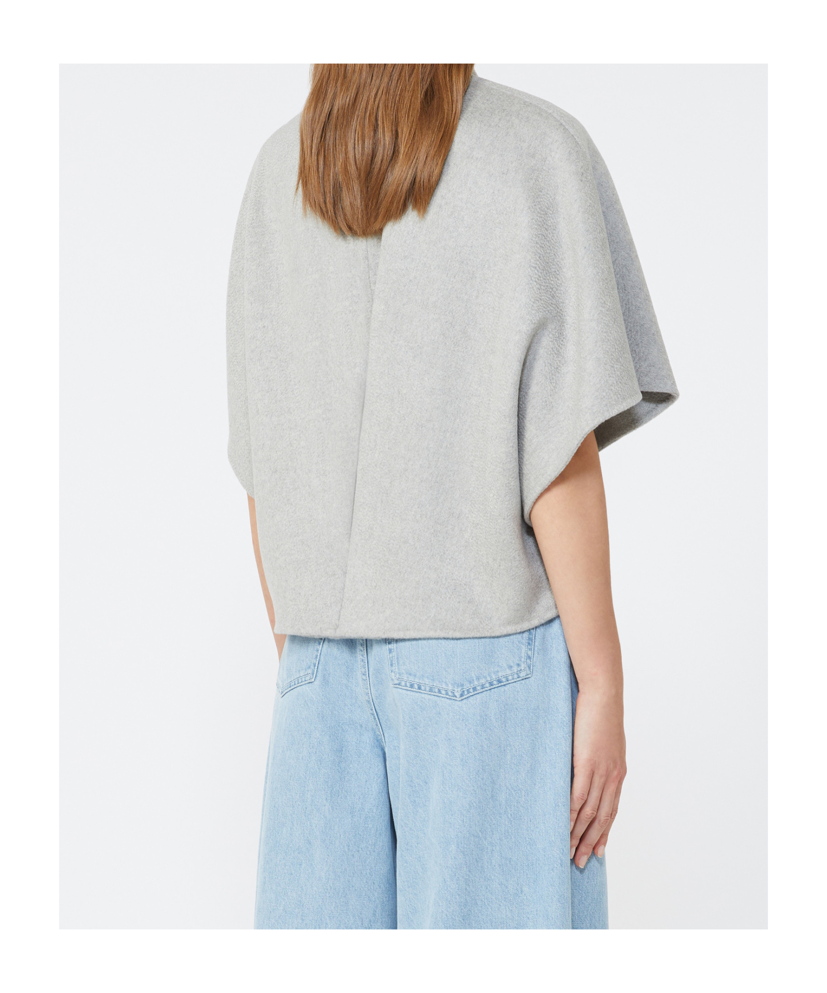 Max Mara Long Cropped Cape In Cashmere Drap In Gray