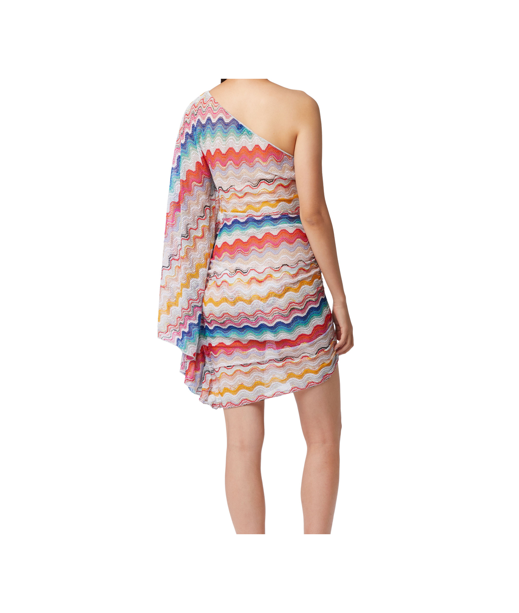 Missoni One-shoulder Cover Up Dress In Wave Motif Crochet In Multicolor