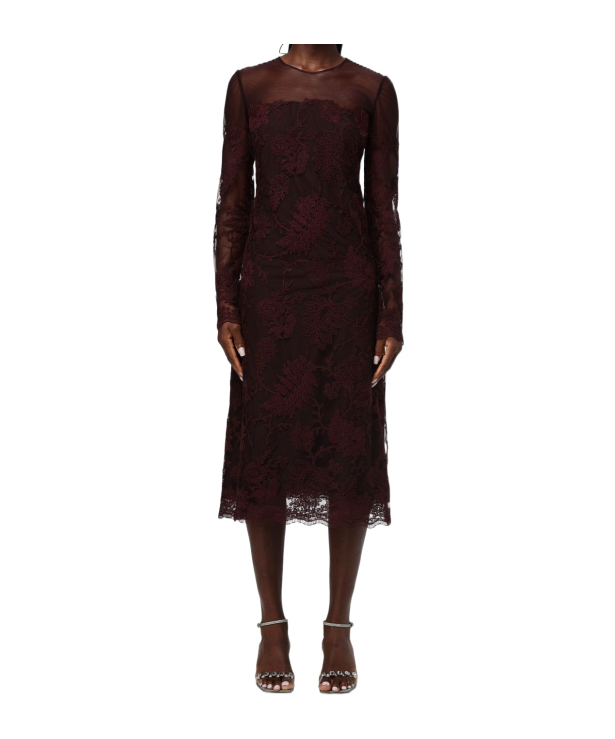 Ermanno Scervino Long-sleeved Lace Dress In Black