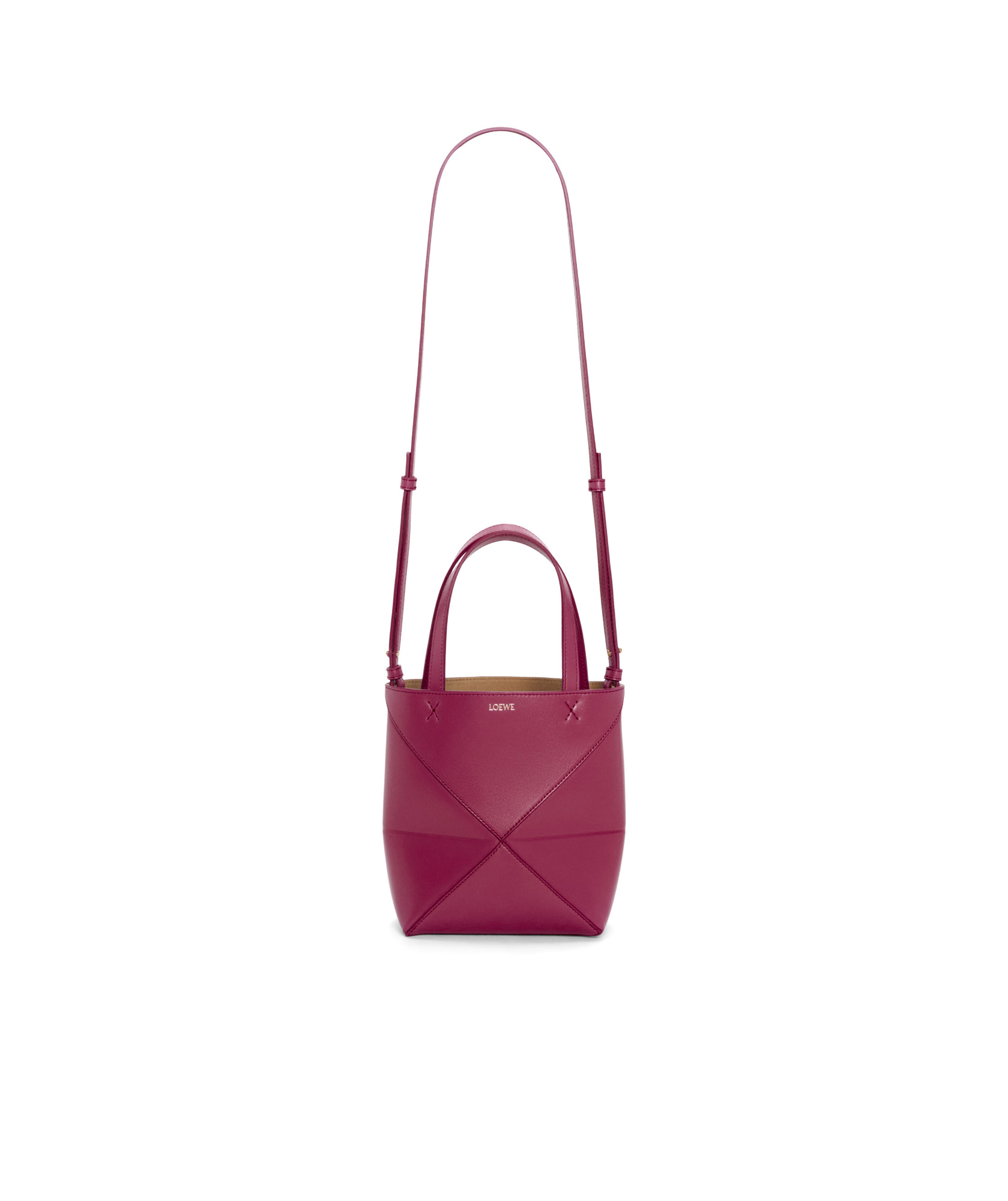 Loewe Mini Leather Puzzle Fold Tote Bag In Red