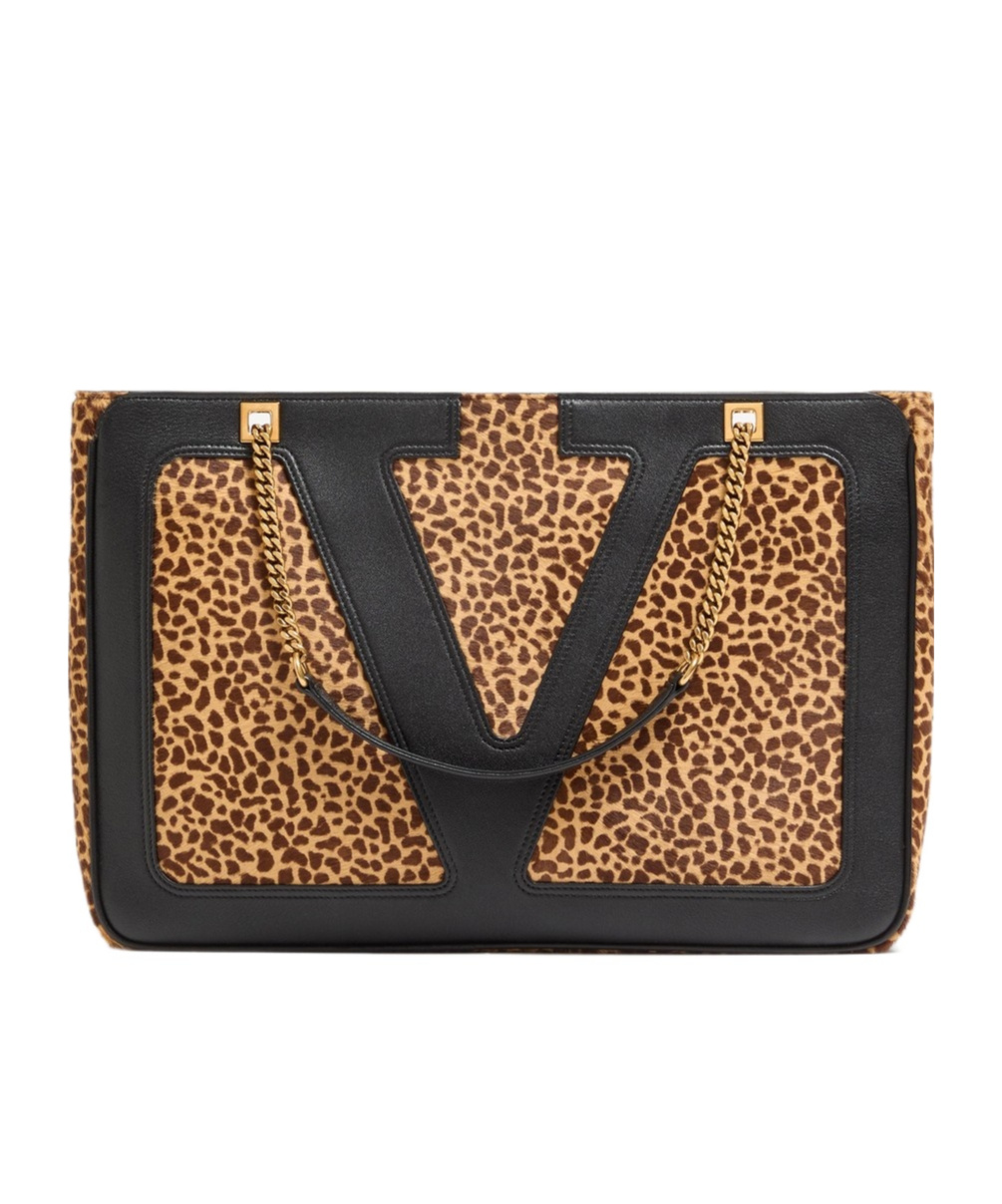 Valentino Garavani Viva Superstar Medium Shopping Bag In Calfskin With Pony Effect In Brown