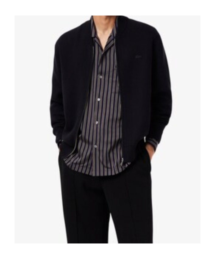 Lacoste Cotton And Wool Knit Bomber Jacket In Black