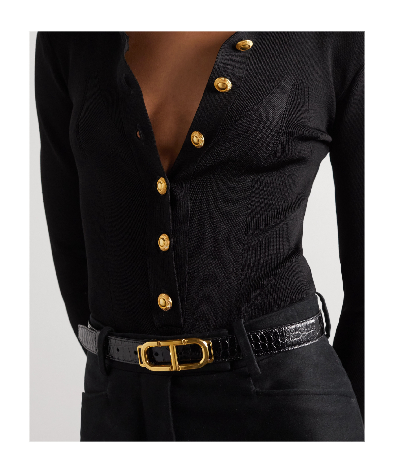 Tom Ford Whitney Imitation Alligator Belt In Black