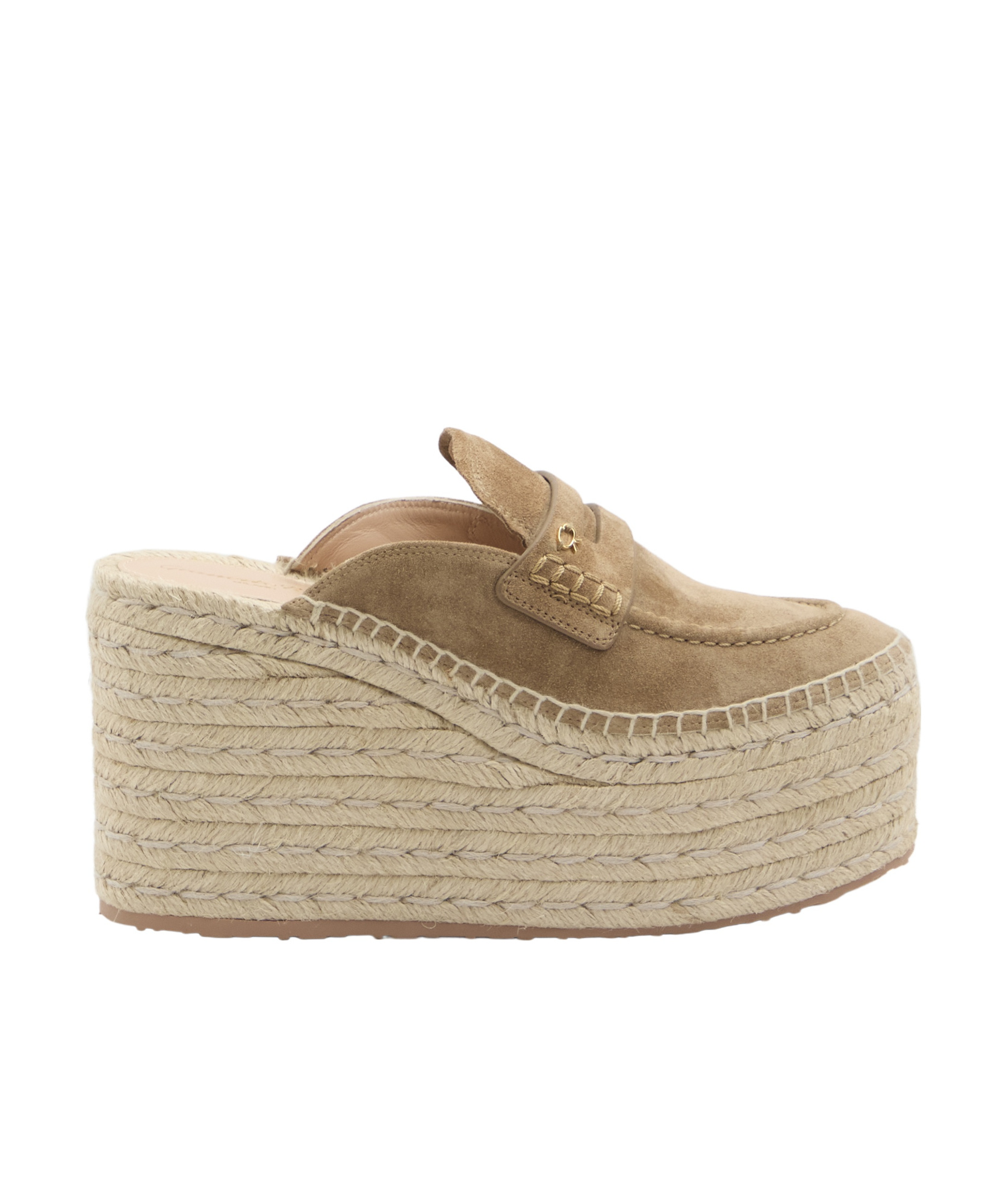 Gianvito Rossi Maxilla 105 Suede Espadrille Wedge Mules In Nude