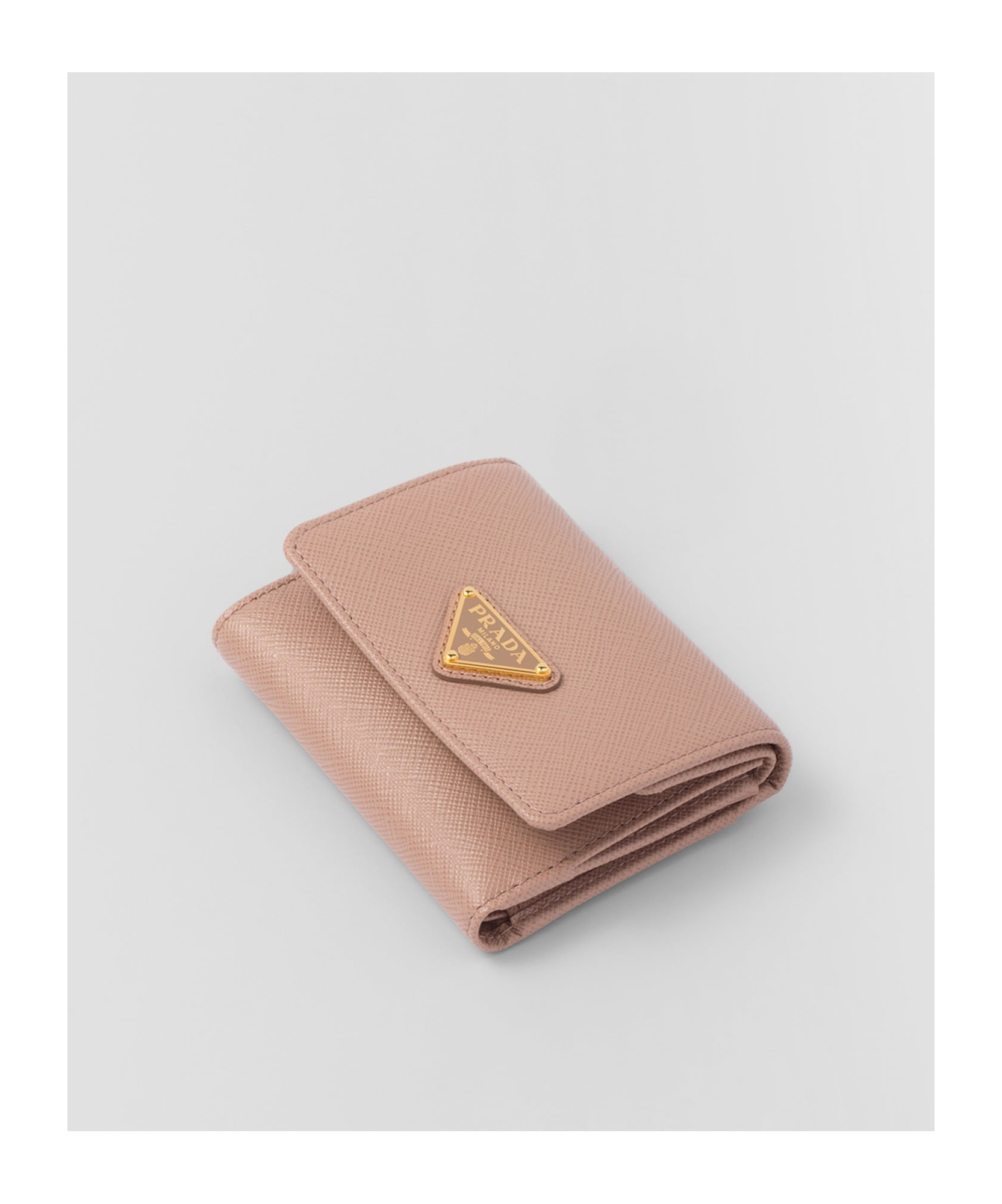 Prada Triangle Bifold Metallic Leather Wallet In Pink