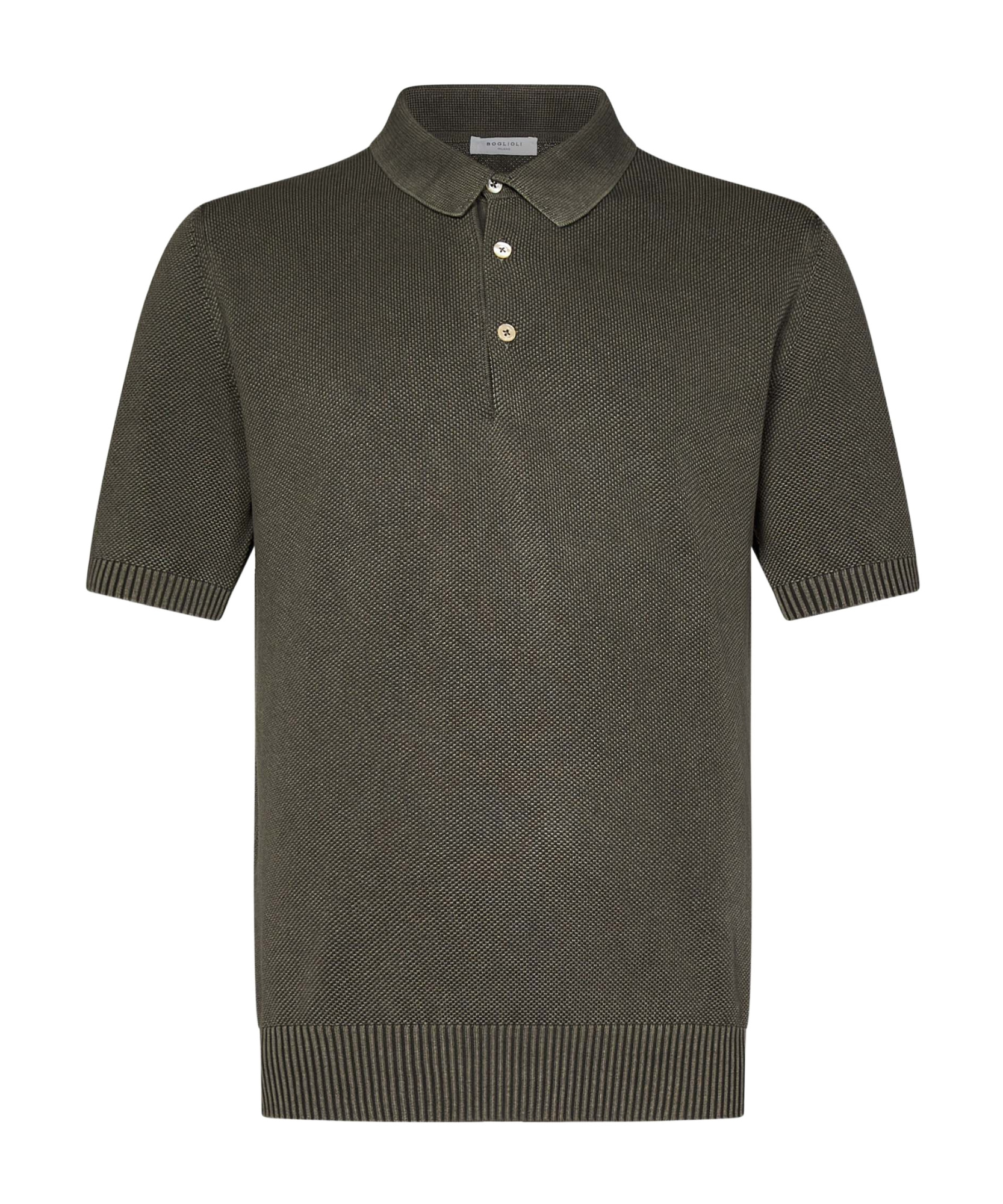 Boglioli Sweaterlight Green Honeycomb Cotton Short-sleeved Polo Shirt.