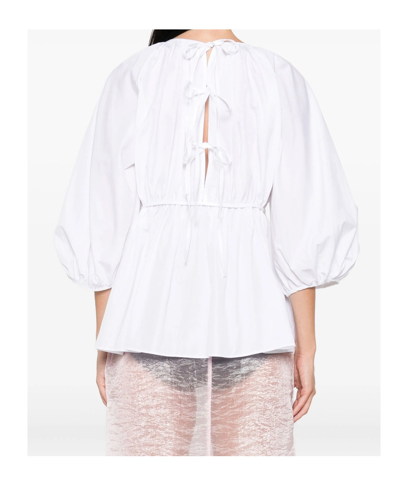 Cecilie Bahnsen Gathered-waist Puff-sleeve Top In White