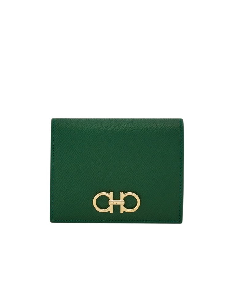 Ferragamo Gancini Compact Leather Wallet In Green