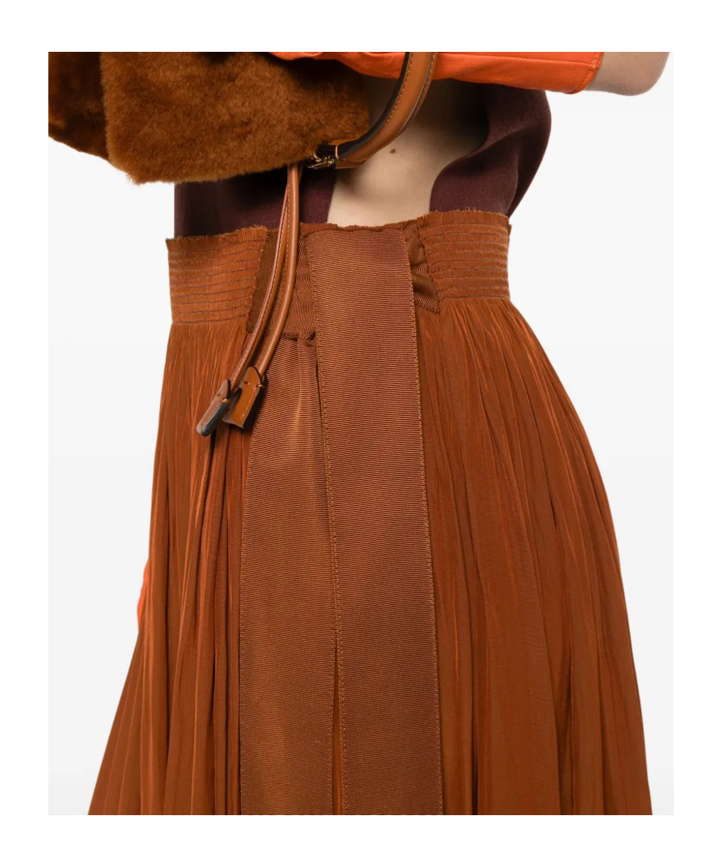 Lanvin Pleated Midi Skirt Ribbon Detail In Orange