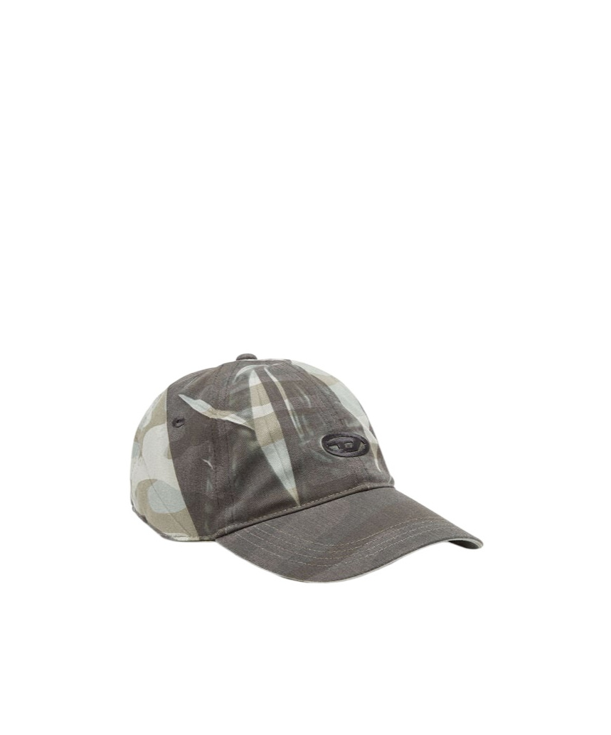 Diesel Creased Print Camouflage Baseball Cap In Gray/green