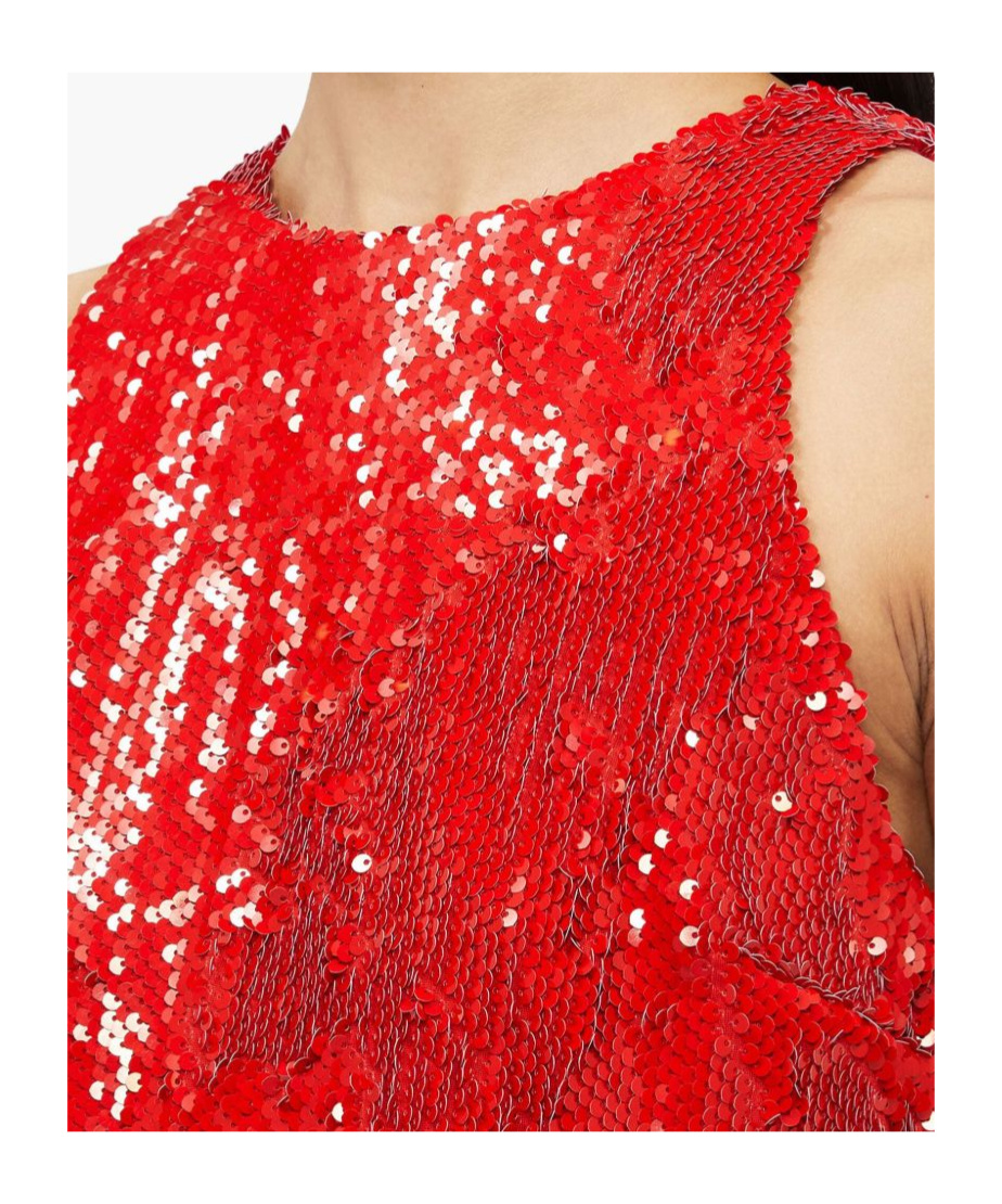 Msgm Cardinal Red Sequin-embellished Sleeveless Top In Red