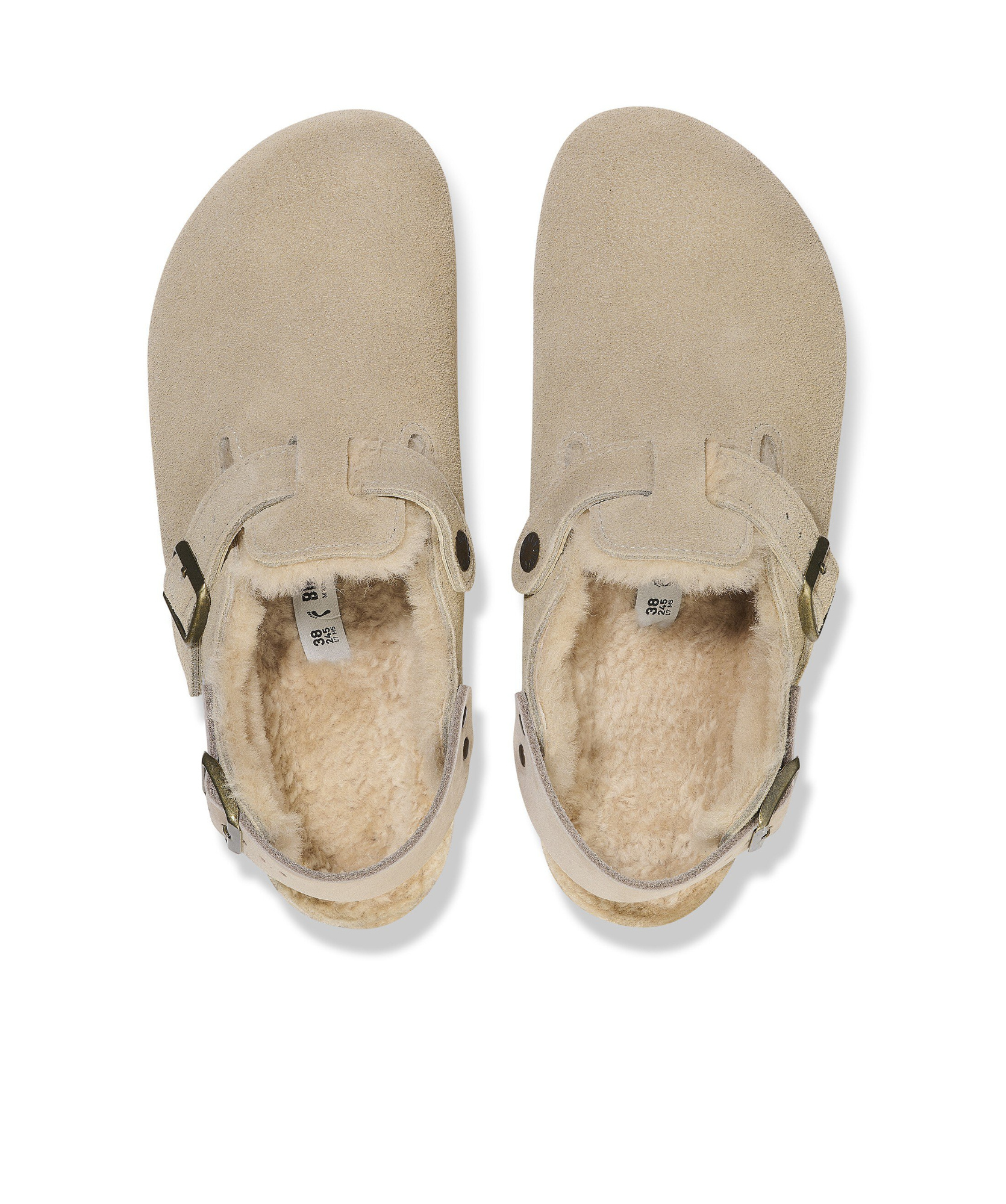 Birkenstock Tokio Shearling Buckled Suede Clogs In Nude