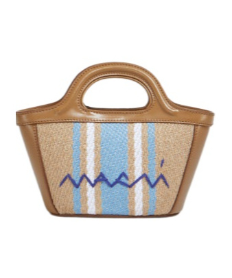 Marni Tropicalia Micro Leather And Embroidered Striped Faux Raffia Tote In Nude