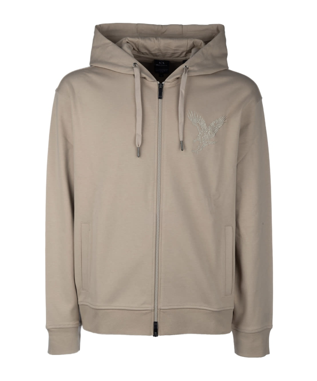 Armani Exchange Embroidered Hooded Sweater With Ribbed Finish In Nude