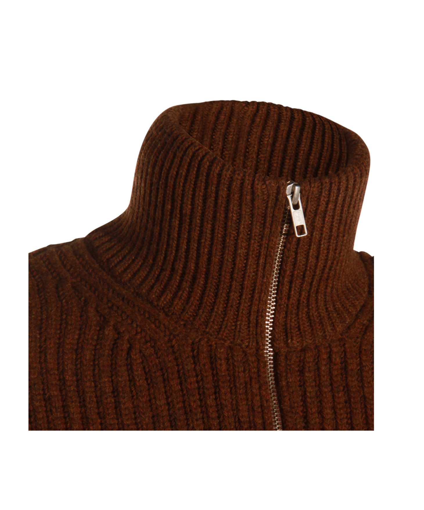 Mm6 Maison Margiela High Neck Ribbed Crewneck Sweater With Distressed Elbow Patches In Brown