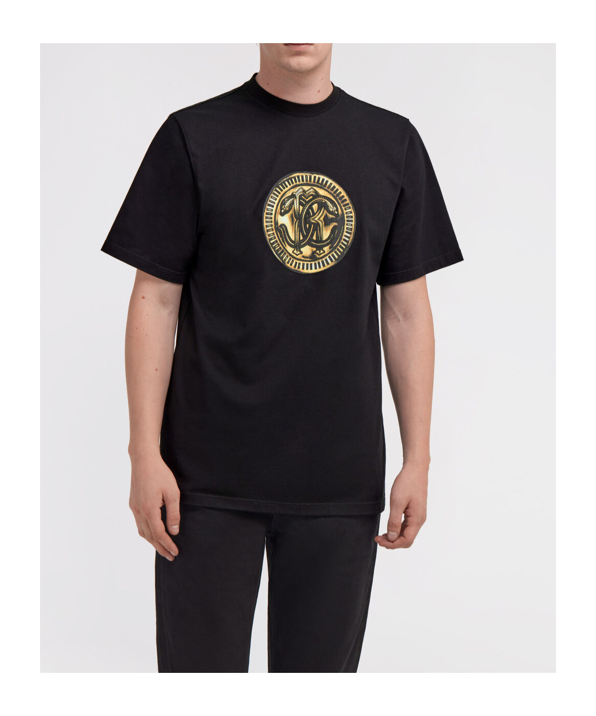 Roberto Cavalli Bandana-print Cotton T-shirt In Black