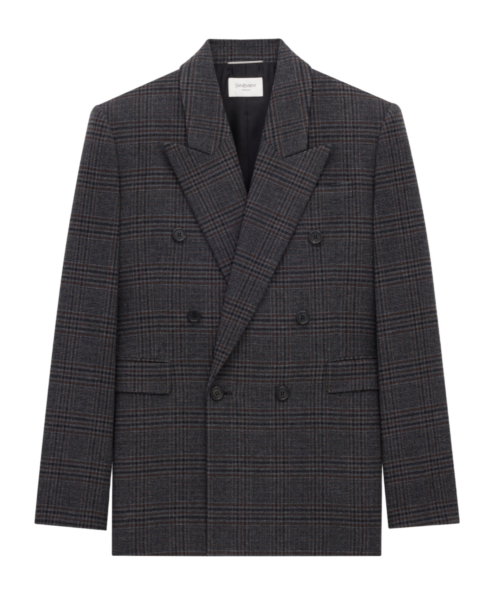 Saint Laurent Double-breasted Blazer Featuring Structured Shoulders In Gray