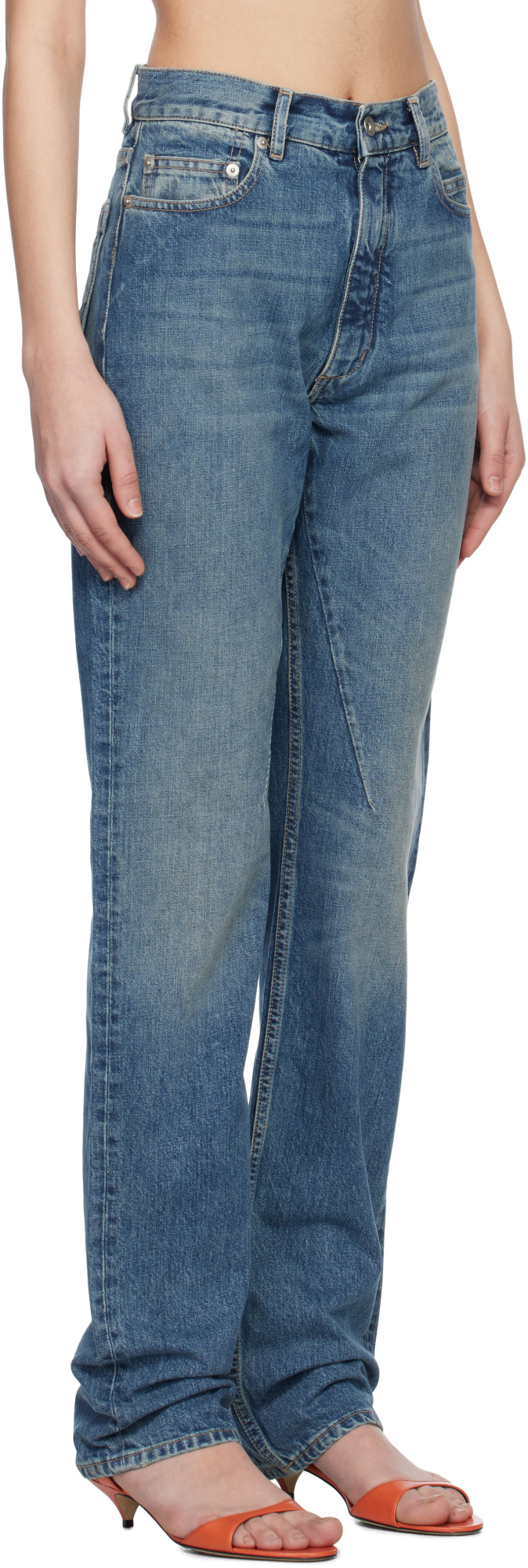 Rick Owens Drkshdw Blue Hollywood Granbury Jeans In Washed Indigo