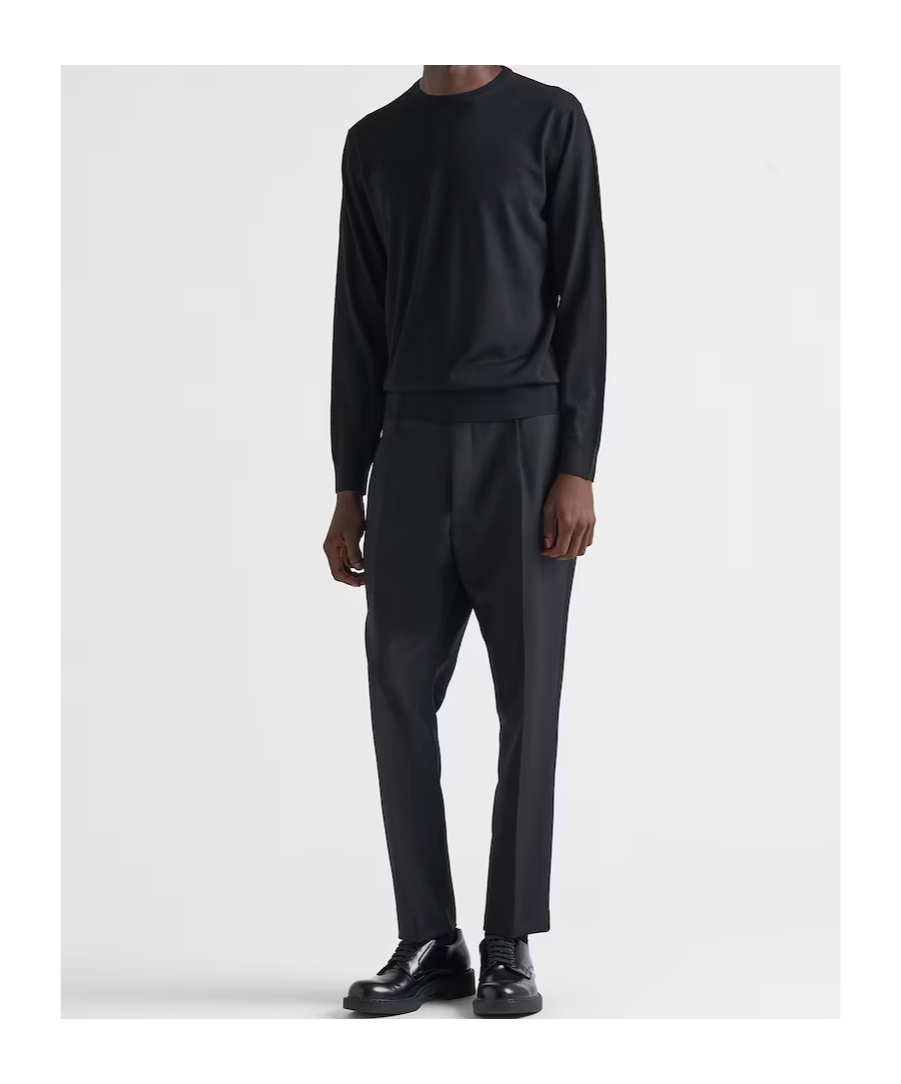 Prada Knitted Crew Neck Sweater In Black