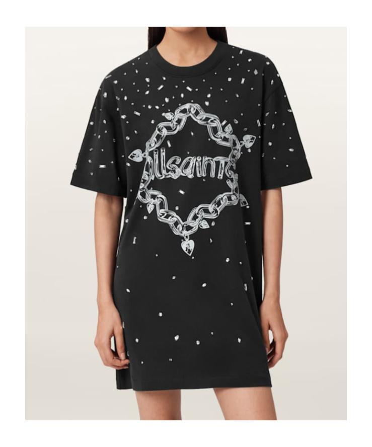Allsaints Drip Scatter Embellished Mini Dress In Black