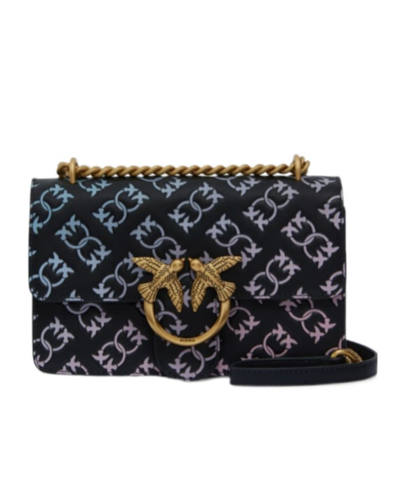 Pinko Logo Plaque Monogrammed Shoulder Bag In Black