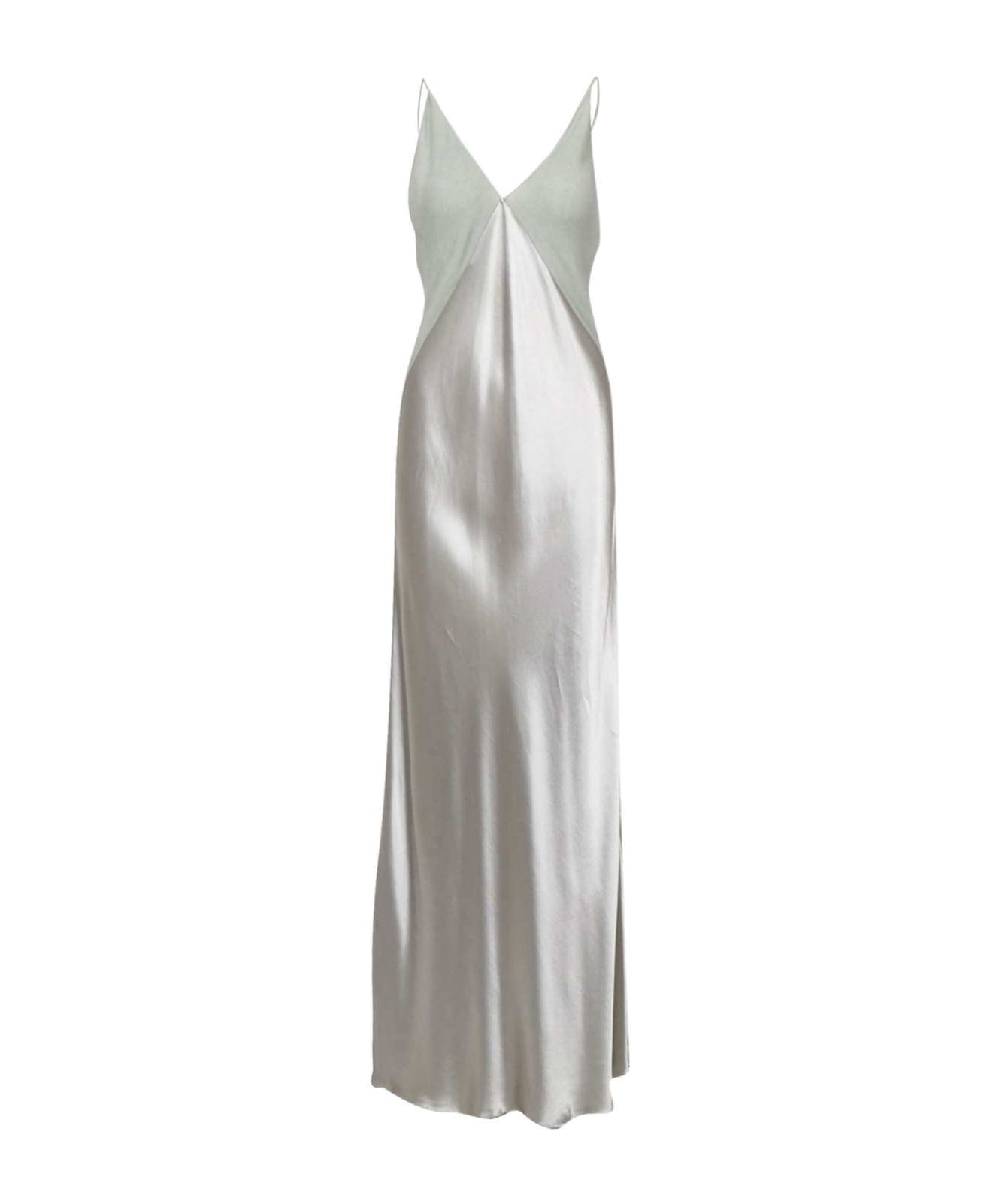 Alberta Ferretti Shiny Satin Long Dress In Gray