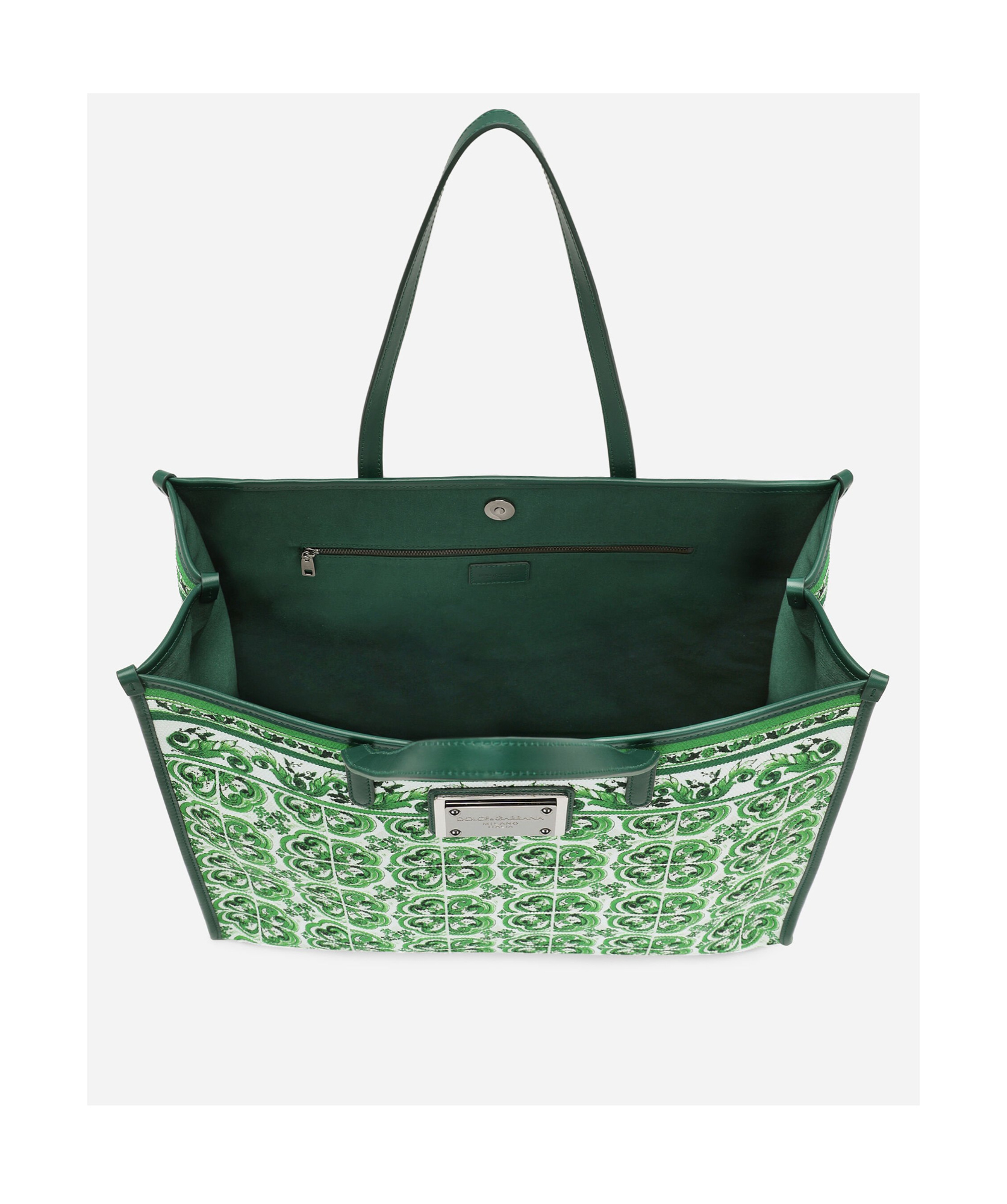 Dolce & Gabbana Majolica-print Canvas Tote Bag In Green