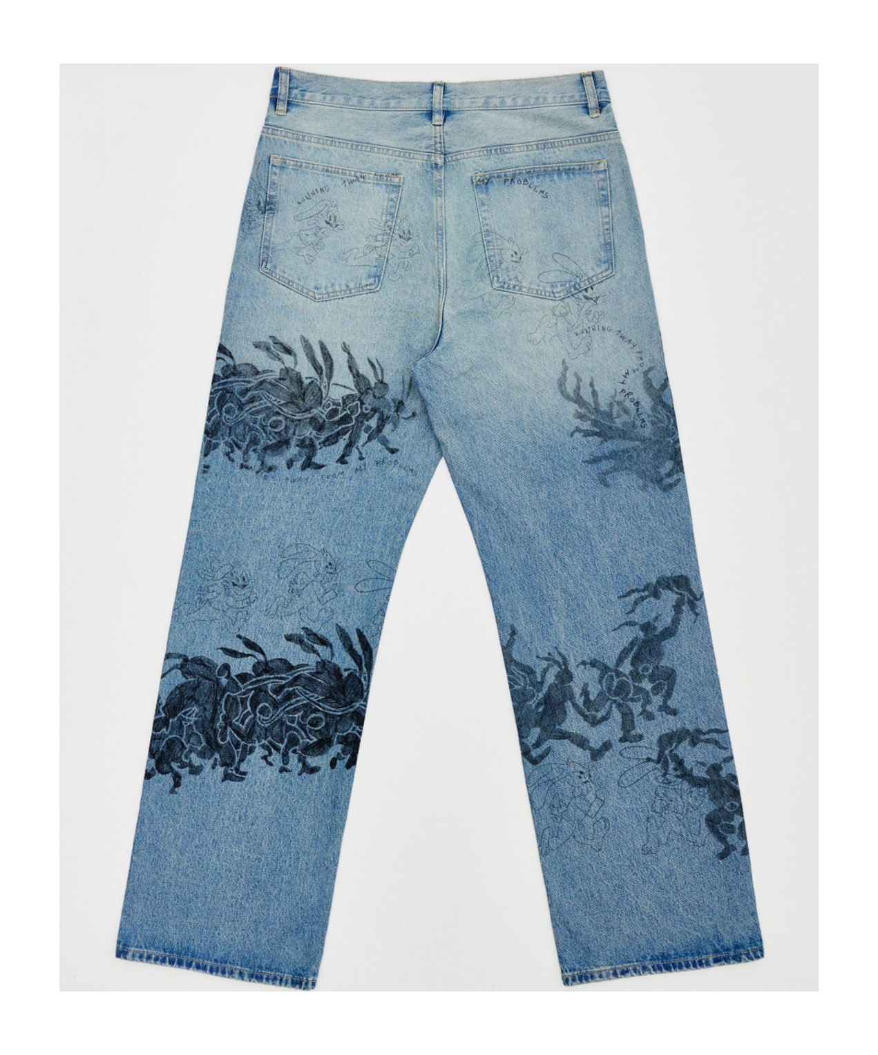 Domrebel Hops Printed Bootcut Jeans In Blue