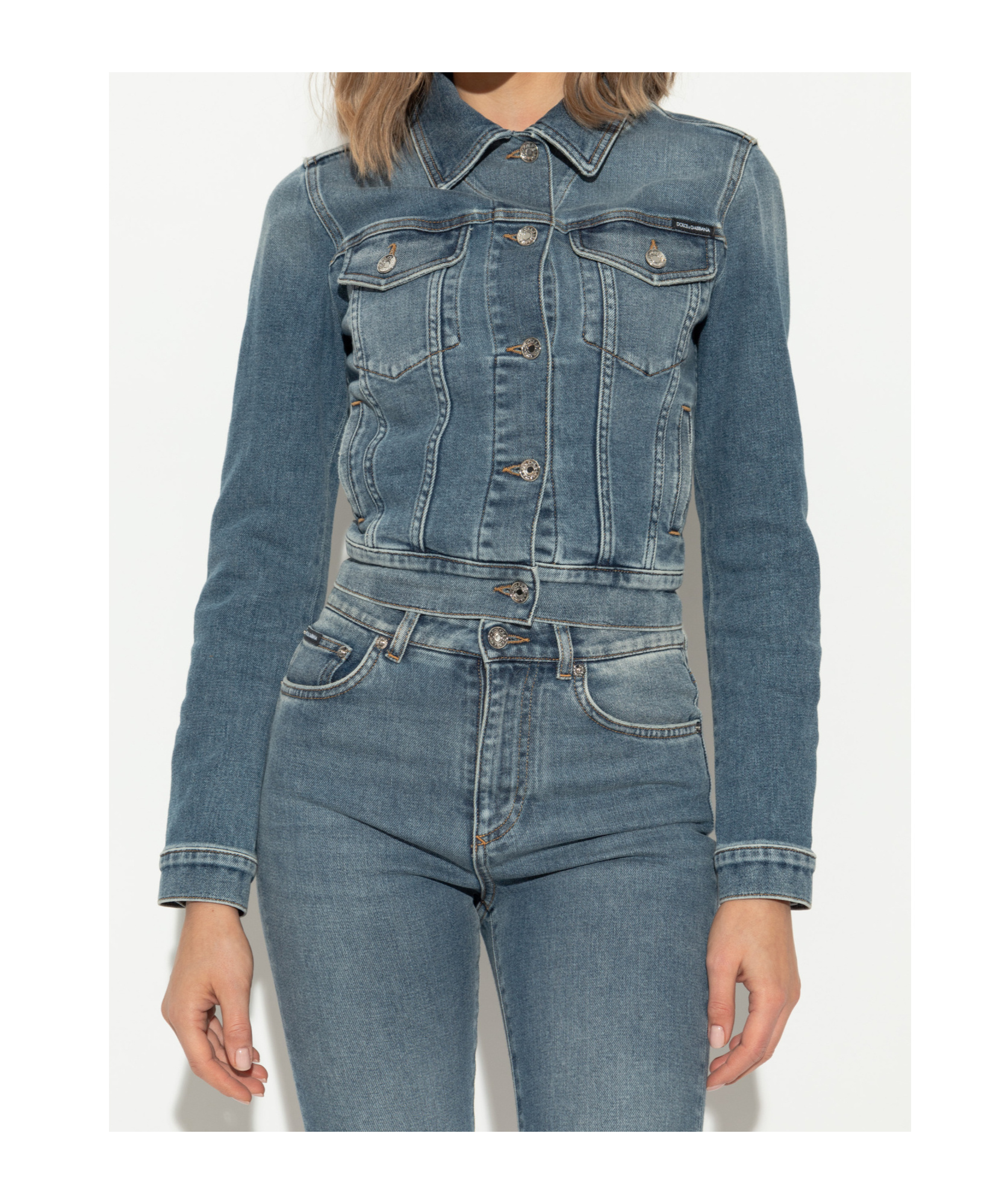 Dolce & Gabbana Logo-plaque Denim Jacket In Blue
