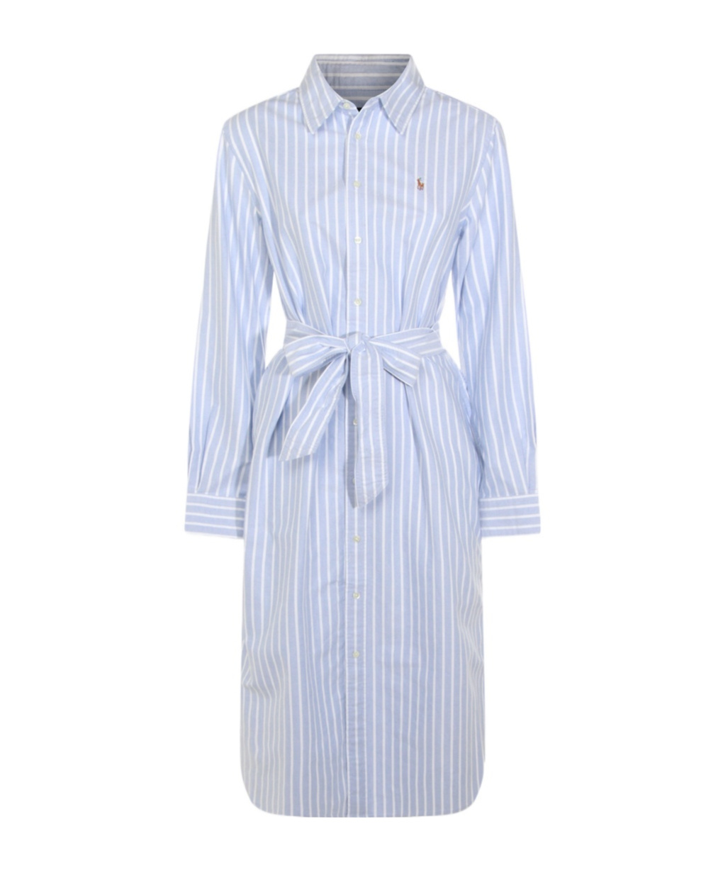 Polo Ralph Lauren Striped Long Sleeved Shirt Dress In Blue