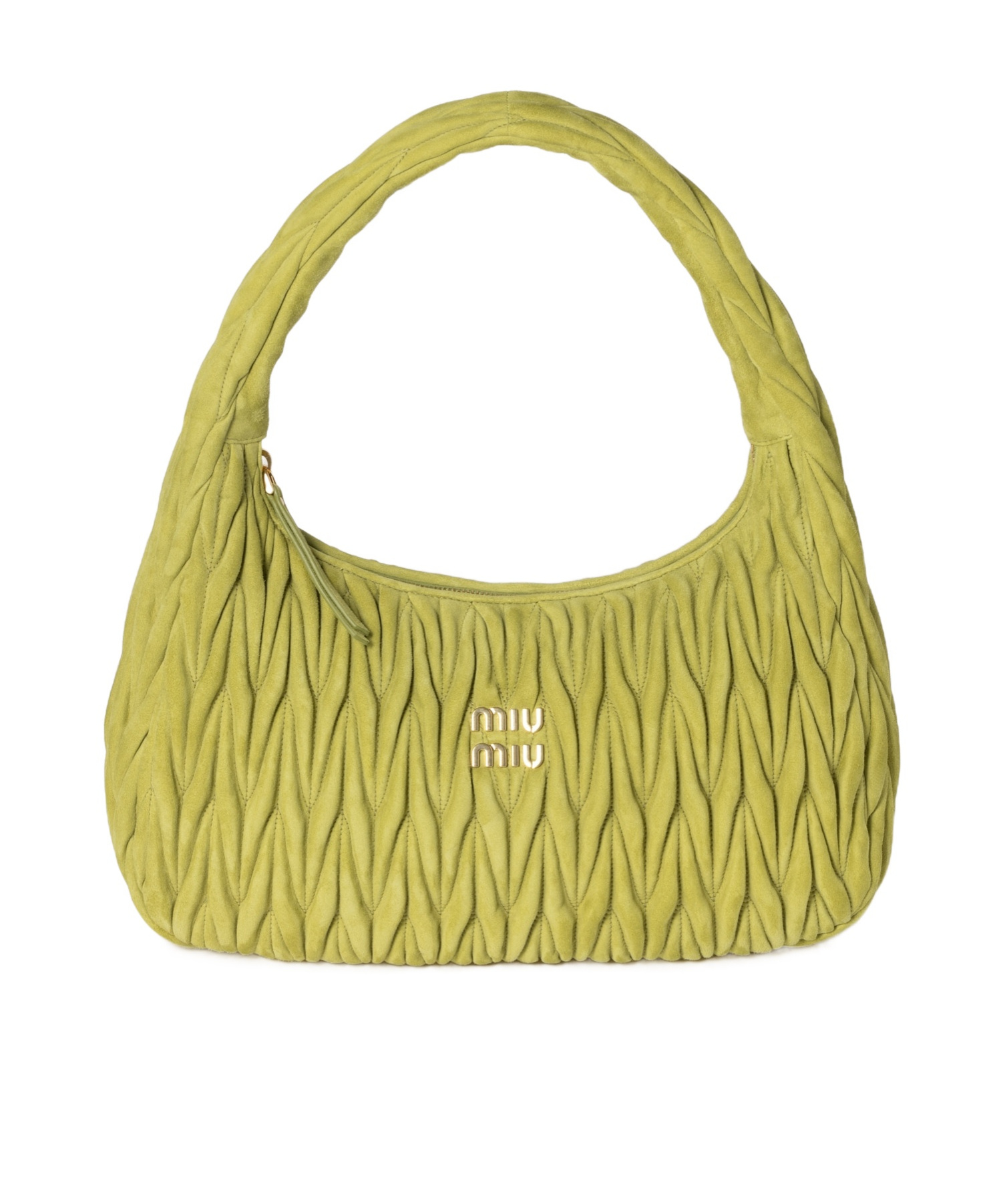 Miu Miu Wander Matelassé Suede Bag In Green