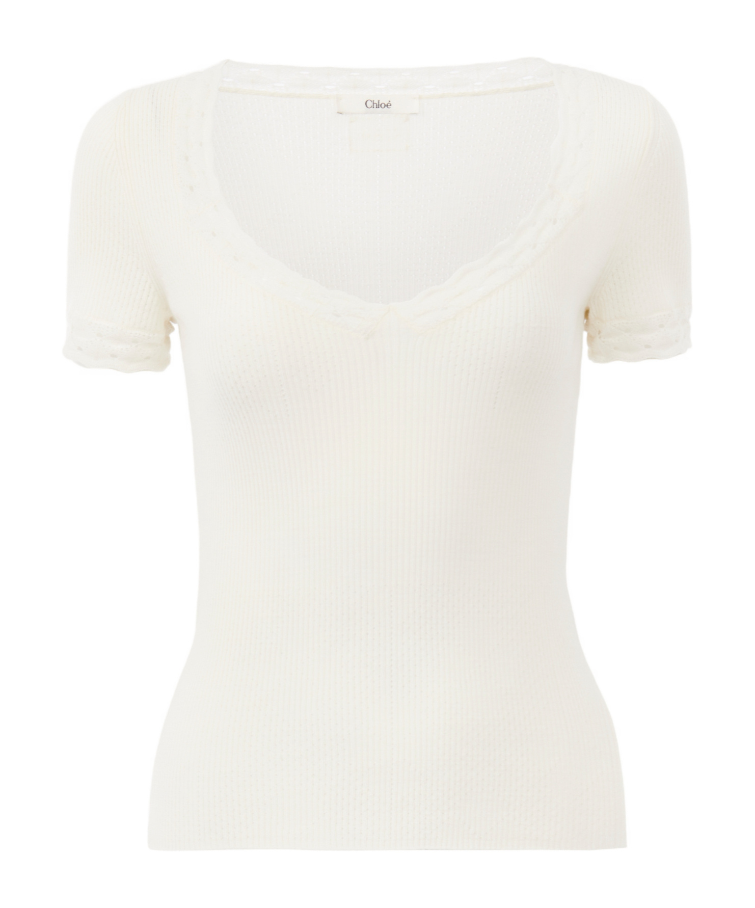 Chloé Scoop-neck Fitted Top In A Wool Knit  Lace