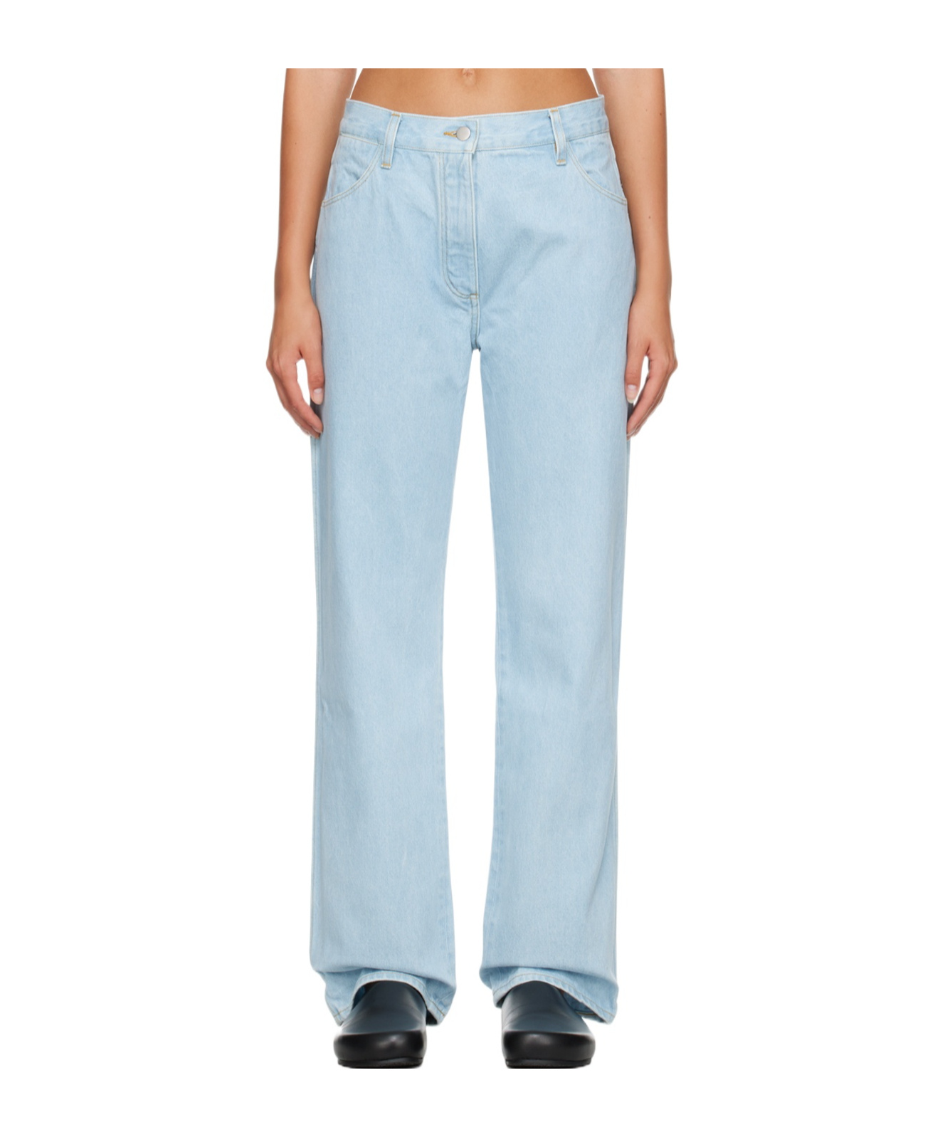 Studio Nicholson Belt Loop Zipper Jeans In Blue
