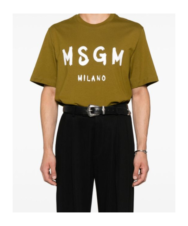 Msgm Cotton T-shirt With Front Printed Logo In Brown