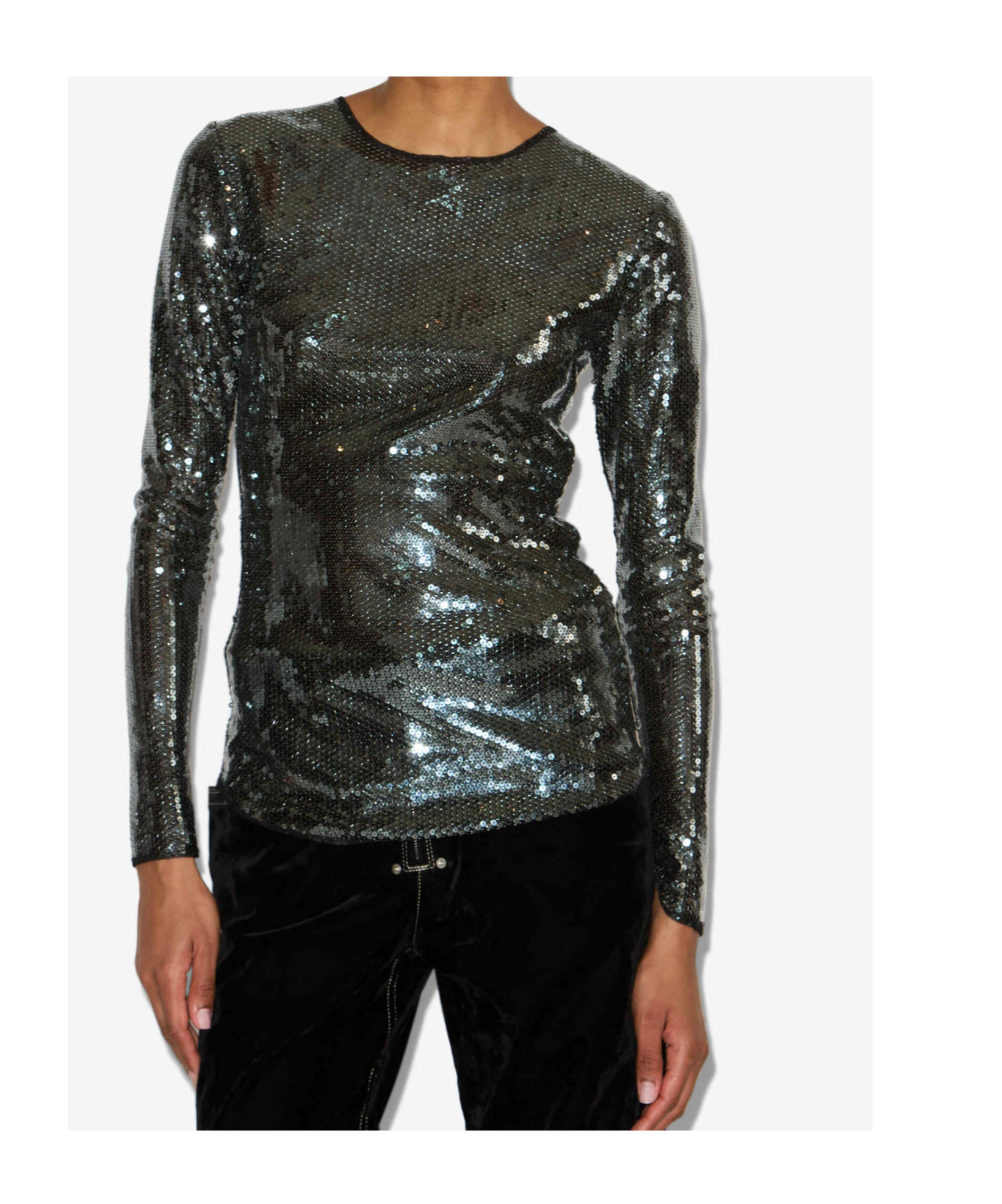 Isabel Marant Hilda Sequin Long-sleeve Top In Gray