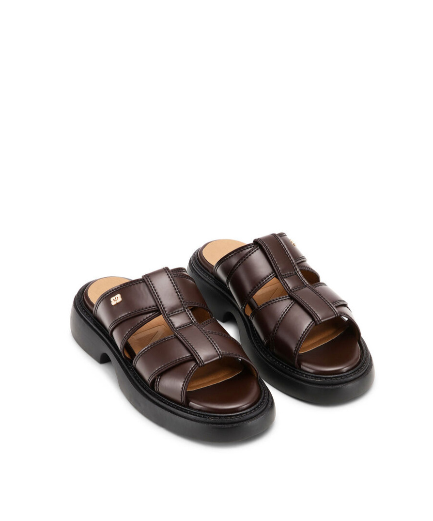 Ganni Round Head Slippers In Black