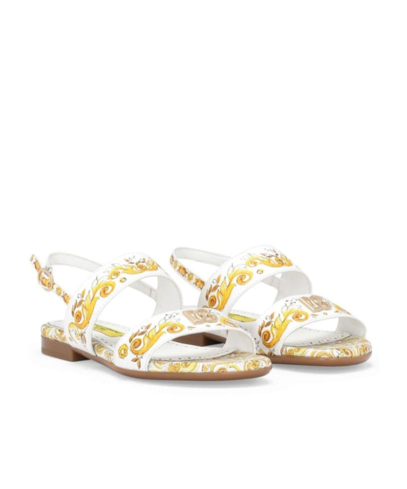 Dolce & Gabbana Majolica-print Leather Sandals In White