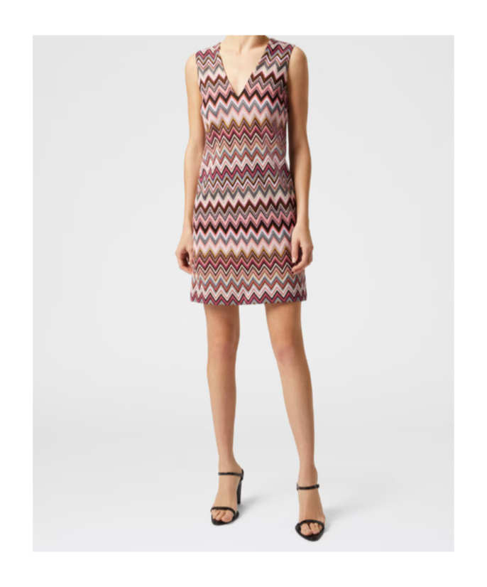 Missoni Sleeveless V-neck Cotton And Viscose Zigzag Mini-dress In Multi-color
