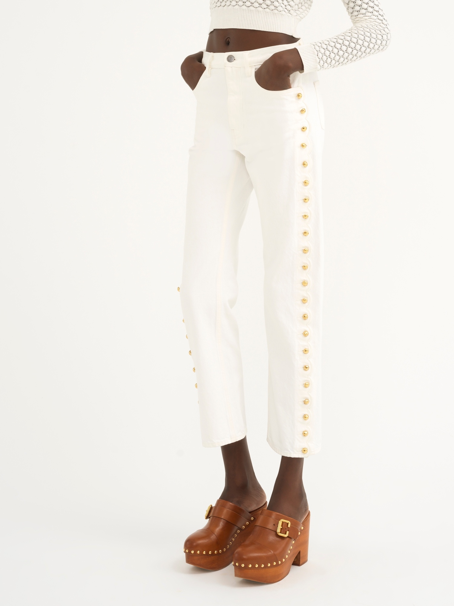 Chloé Scallop-detail Cropped Jeans In White