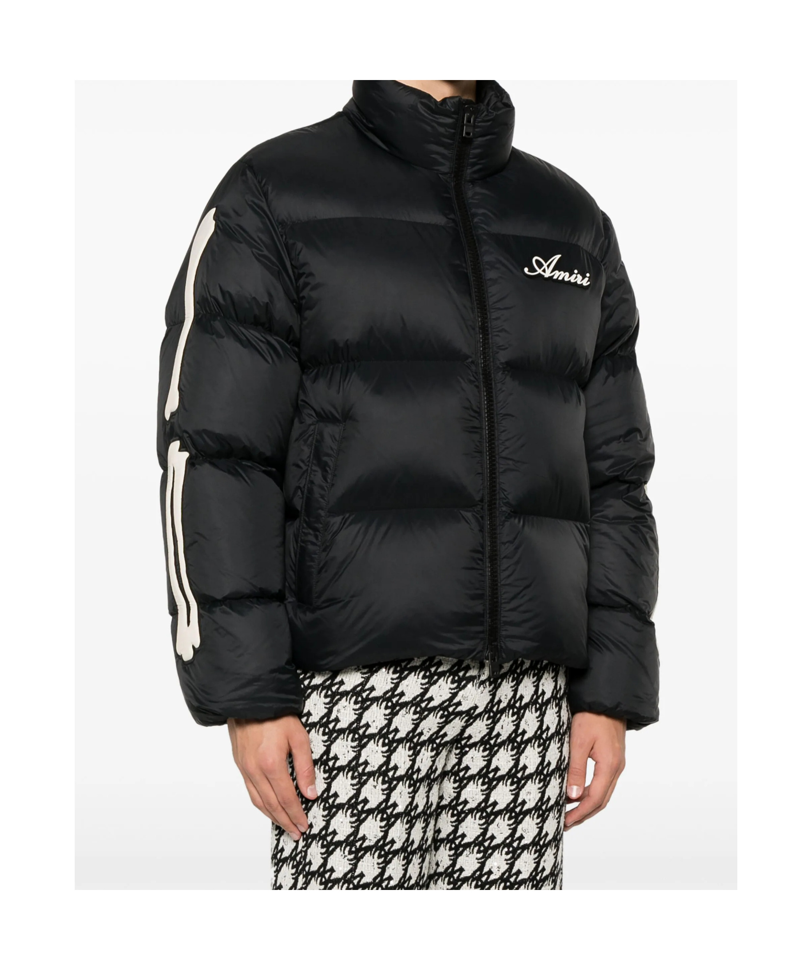 Amiri Mens Black Bones Logo-patch Shell-down Jacket In Black