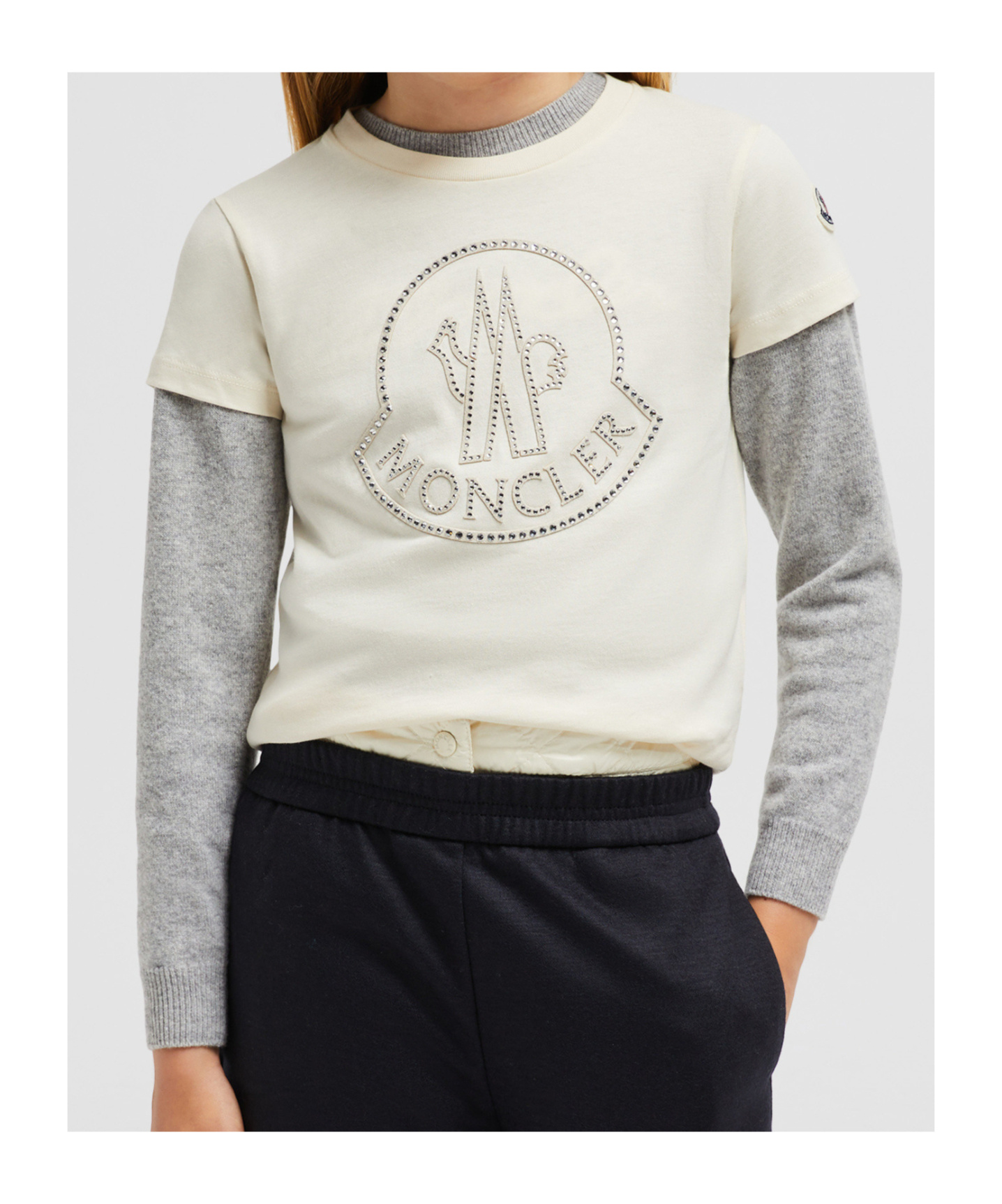 Moncler Girl's Embellished Bell Logo T-shirt In Nude
