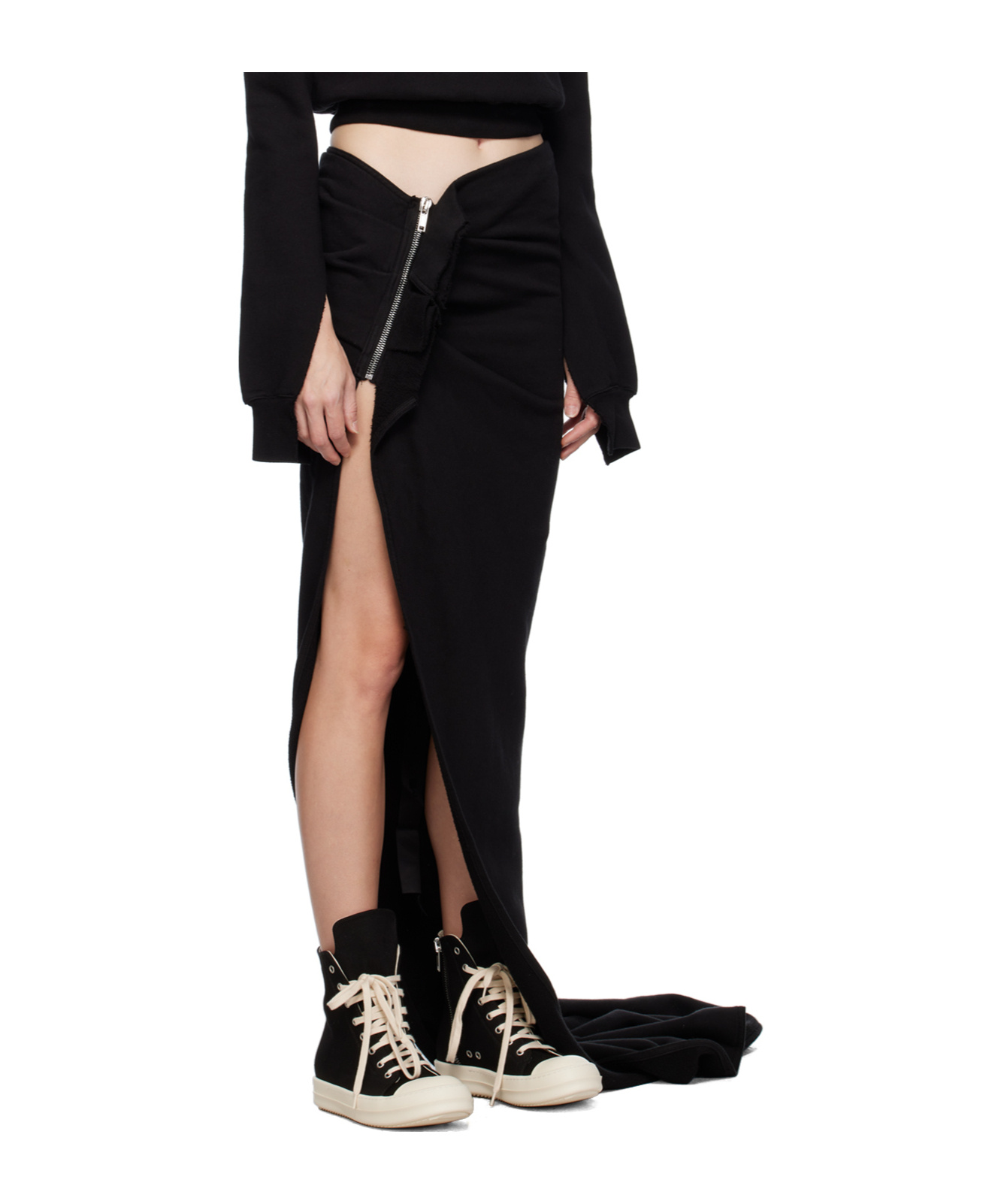 Rick Owens Drkshdw Asymmetric Zip-fastened Cotton Skirt In Black