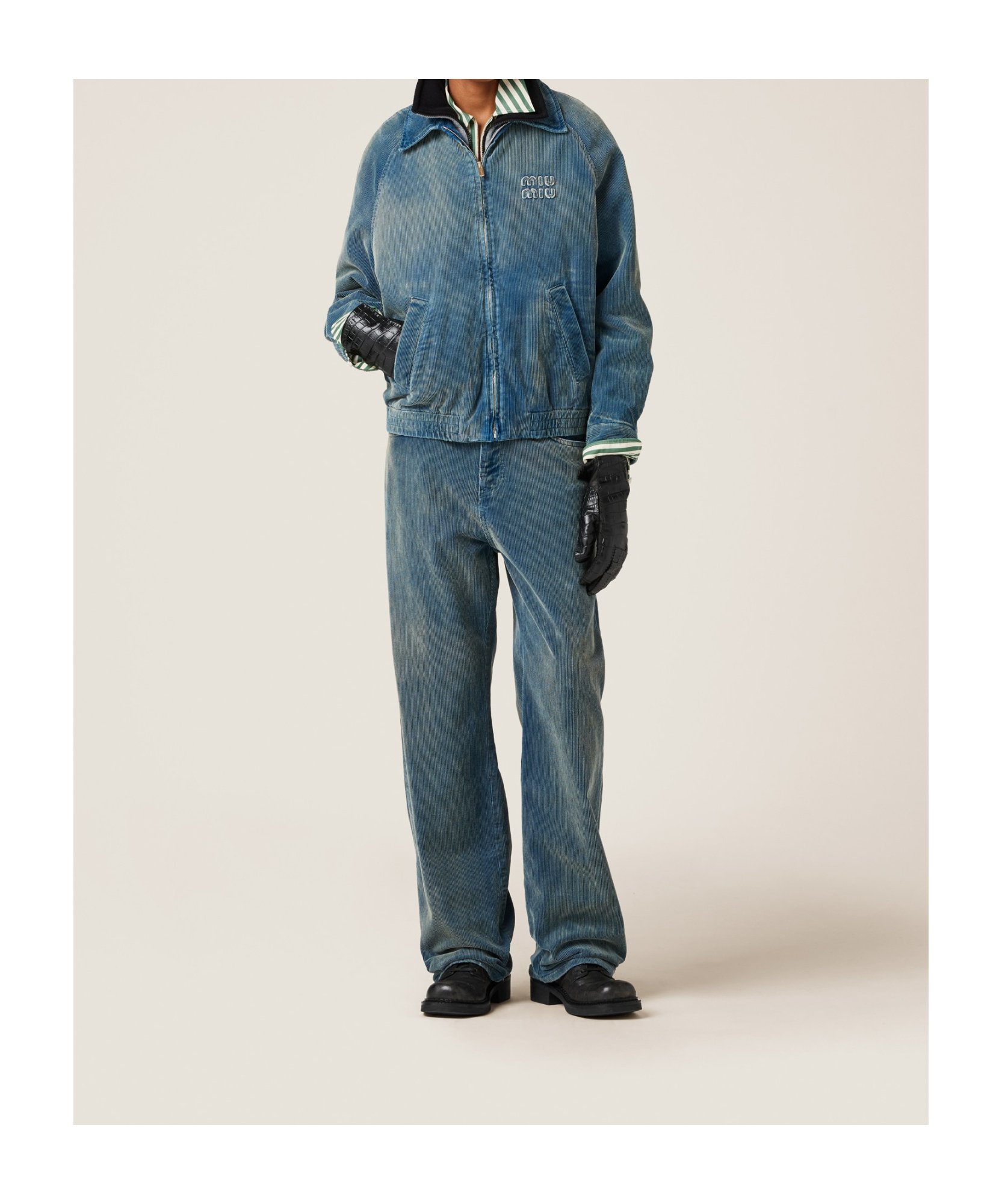 Miu Miu Logo-patch Trousers In Blue