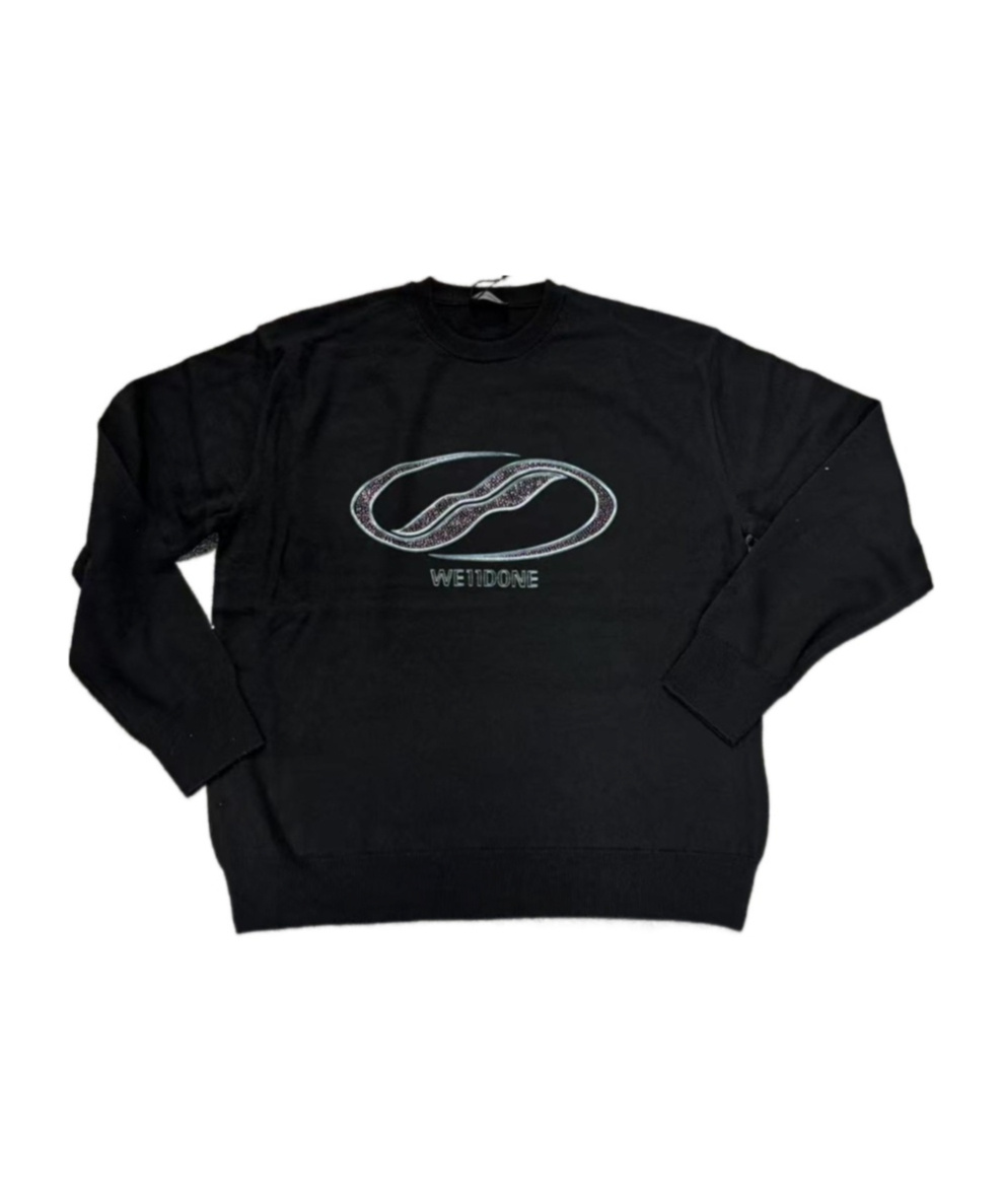 We11 Done Black Logo Rhinestone Knit Pullover Sweater In Black