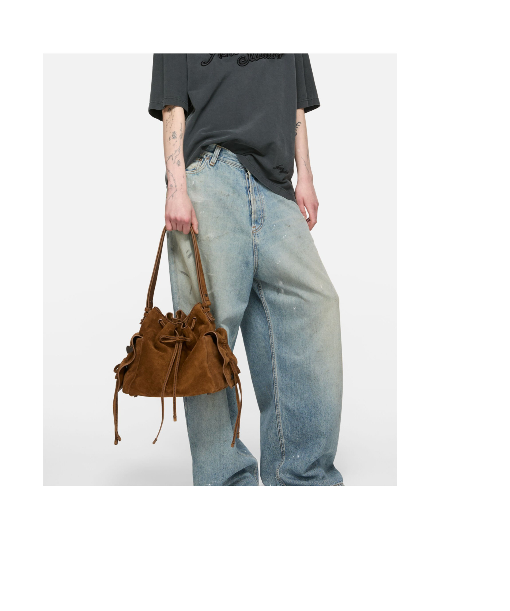 Acne Studios Womens Cognac Brown Multi-pocket Mini Suede Bucket Bag In Brown