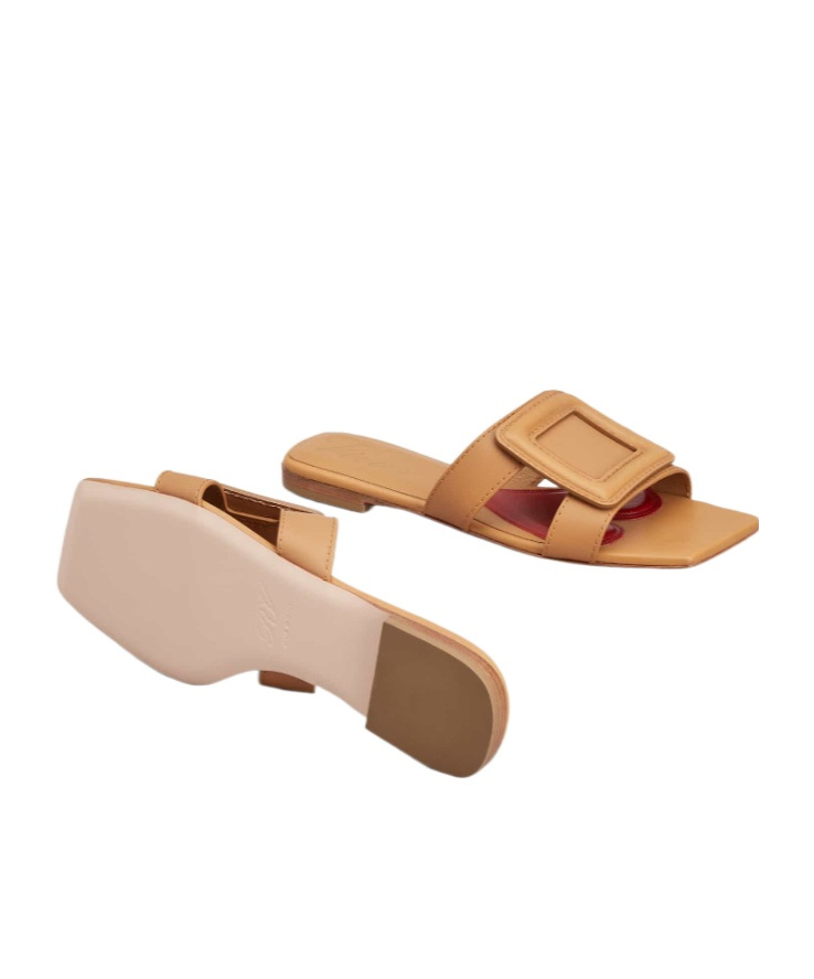 Roger Vivier Stitching Buckle Mules In Leather In Brown