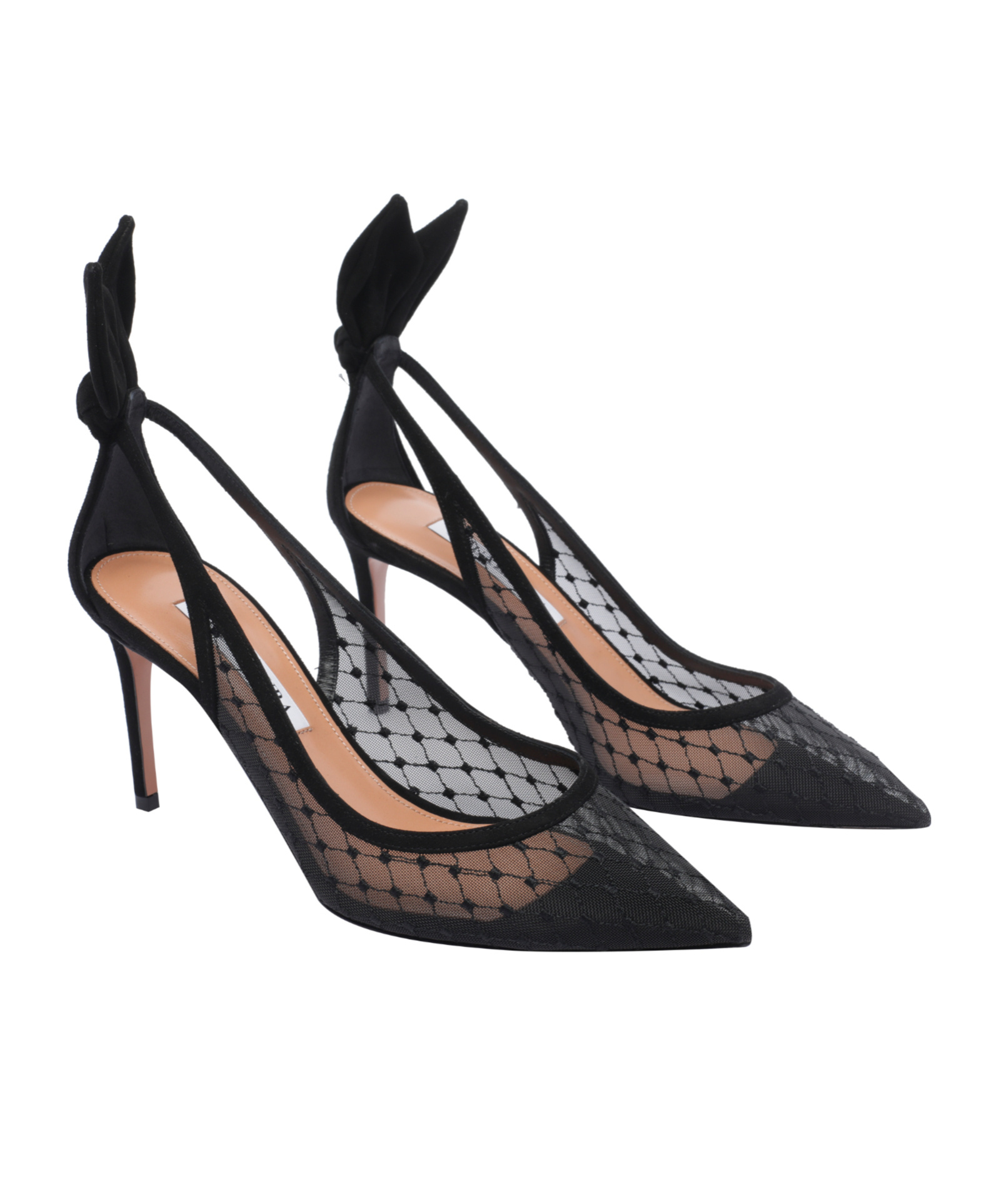 Aquazzura Transparent Mesh Pointed Toe Pumps With Bow